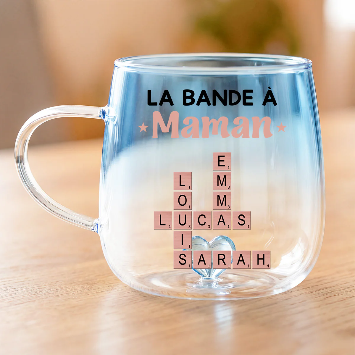 Mug En Verre Personnalisé Dégradé - La Bande À Maman Mamie Papa Papy Avec Mots-croisés - Image 2