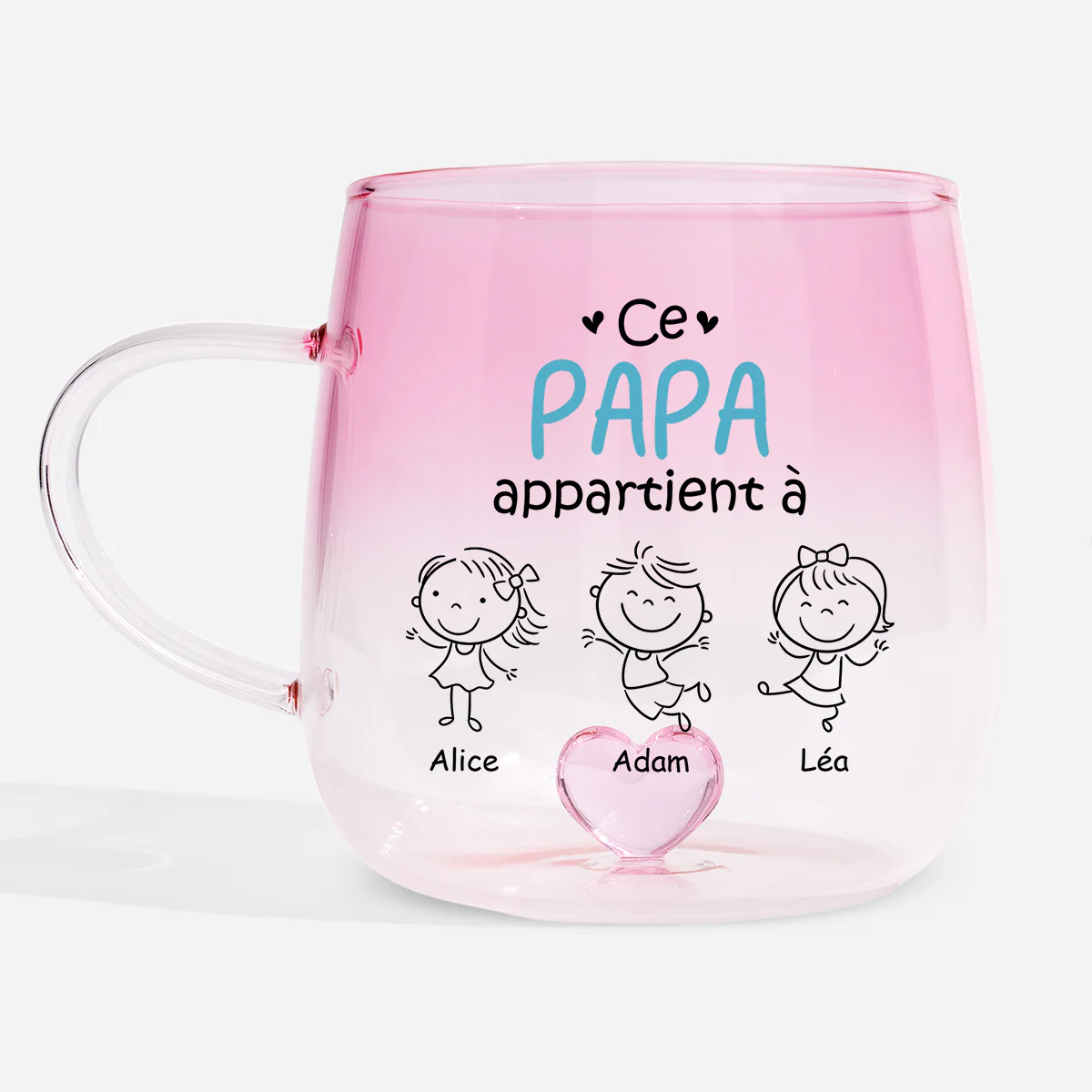 Mug En Verre Personnalisé Dégradé - Mamie Maman Papy Papa Appartient À Ses Petits-enfants