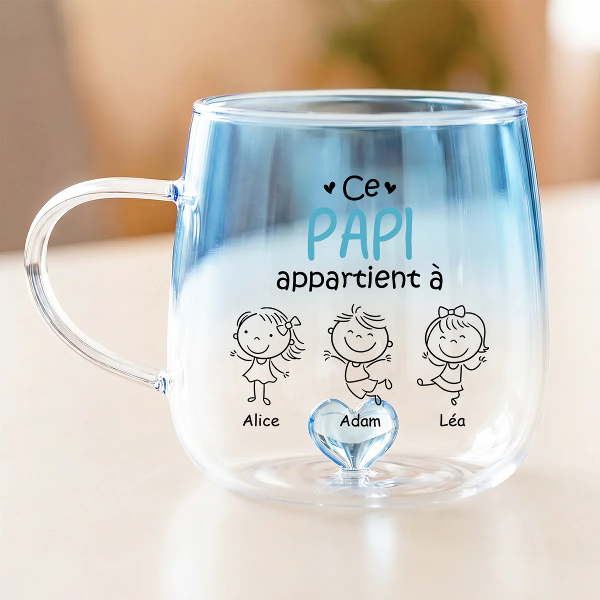 Mug En Verre Personnalisé Dégradé - Mamie Maman Papy Papa Appartient À Ses Petits-enfants - Image 2