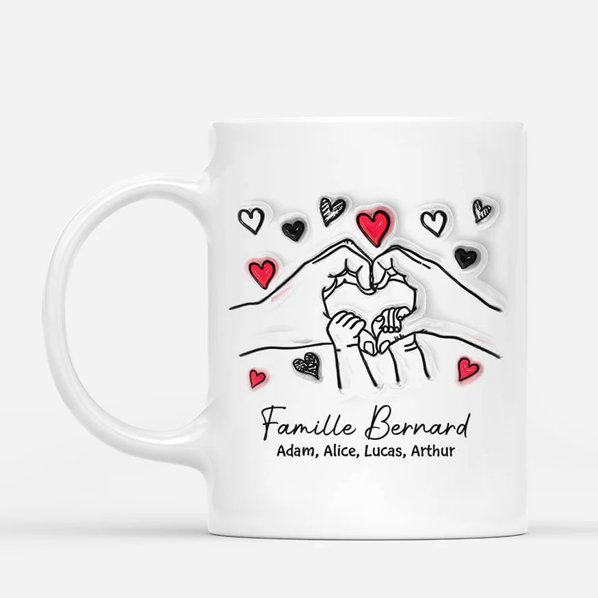 Tasse Personnalisé Famille | Tenant Les Mains Avec Cœurs