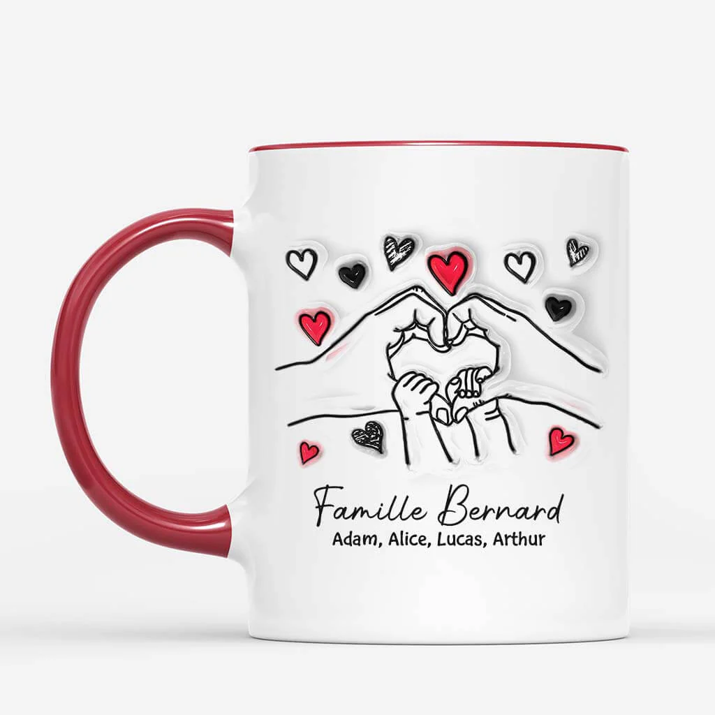 Tasse Personnalisé Famille | Tenant Les Mains Avec Cœurs - Image 2