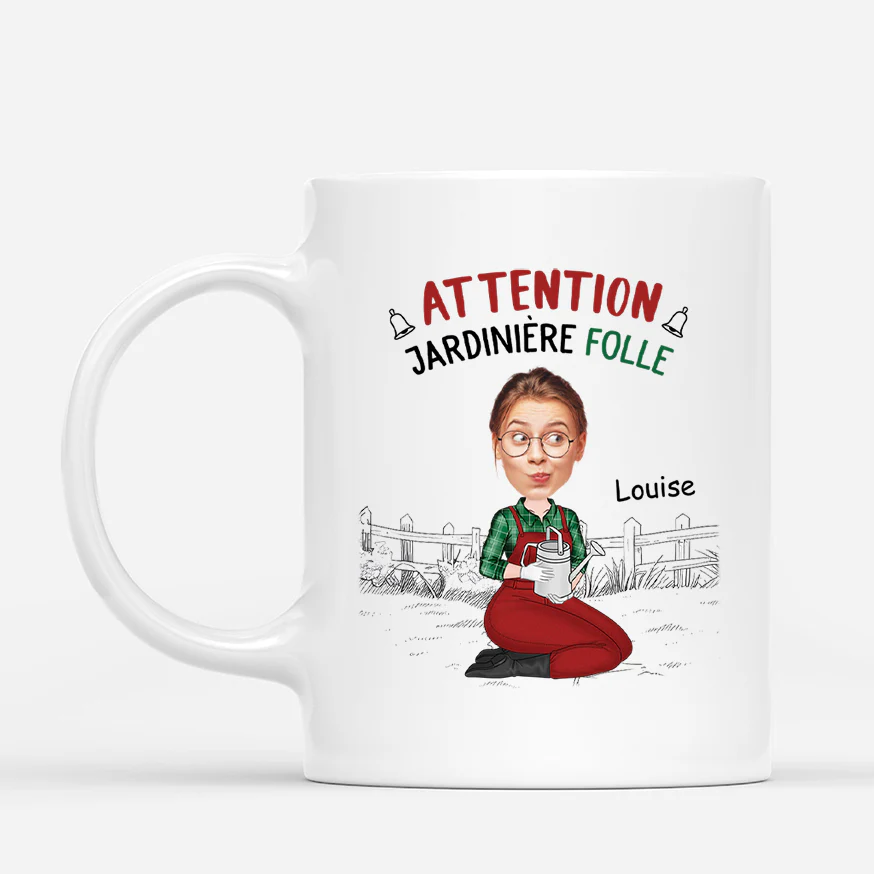 Mug Femme Humour Personnalisé - Jardinière Folle - Visage