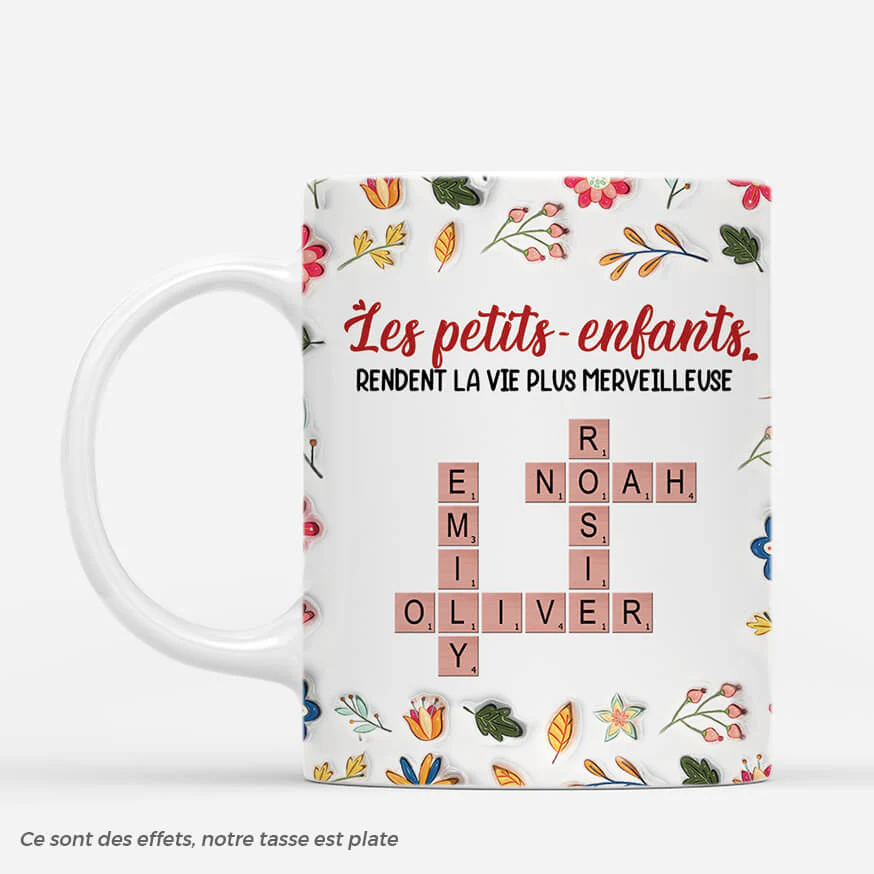 [Effet d'Impression 3D] Tasse personnalisée mamie – Enfants & mots croisés