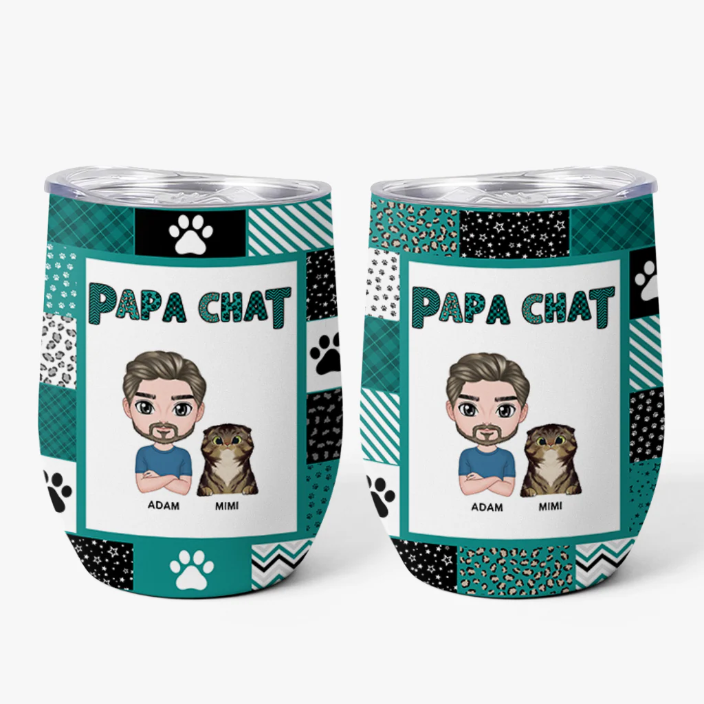 Mug Isotherme 355ml Personnalisé - Papa Chat Patchwork De Pattes