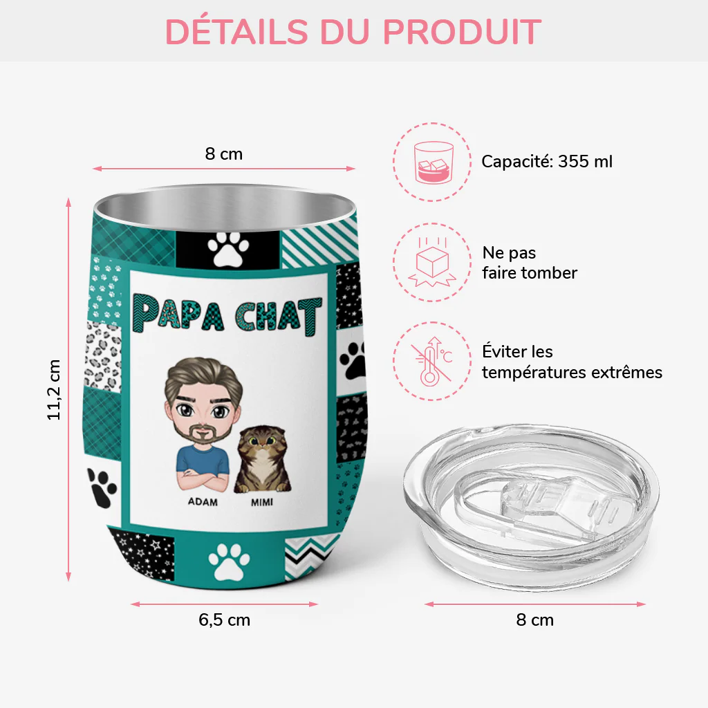 Mug Isotherme 355ml Personnalisé - Papa Chat Patchwork De Pattes - Image 3