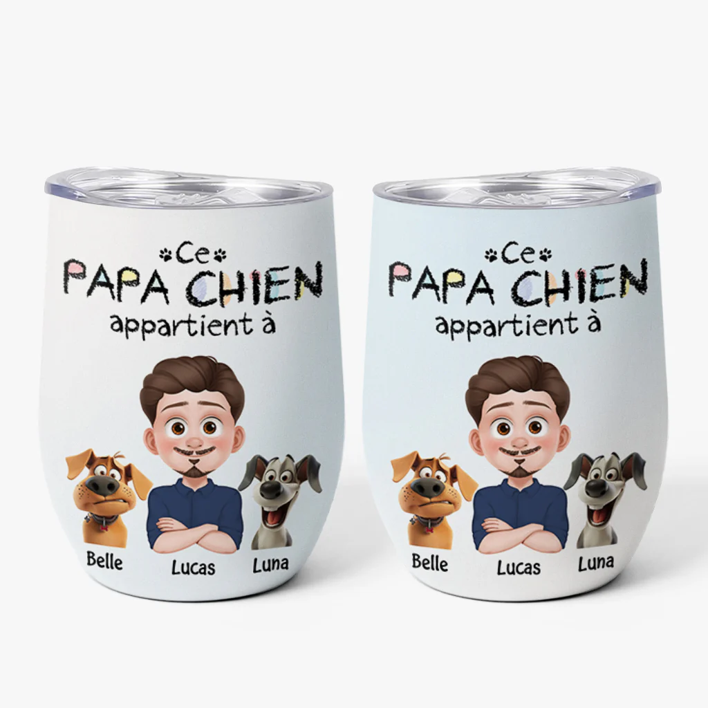 Mug Isotherme 355ml Personnalisé Chien - Ce Papa/Maman Chien Appartient À - Design Cartoon
