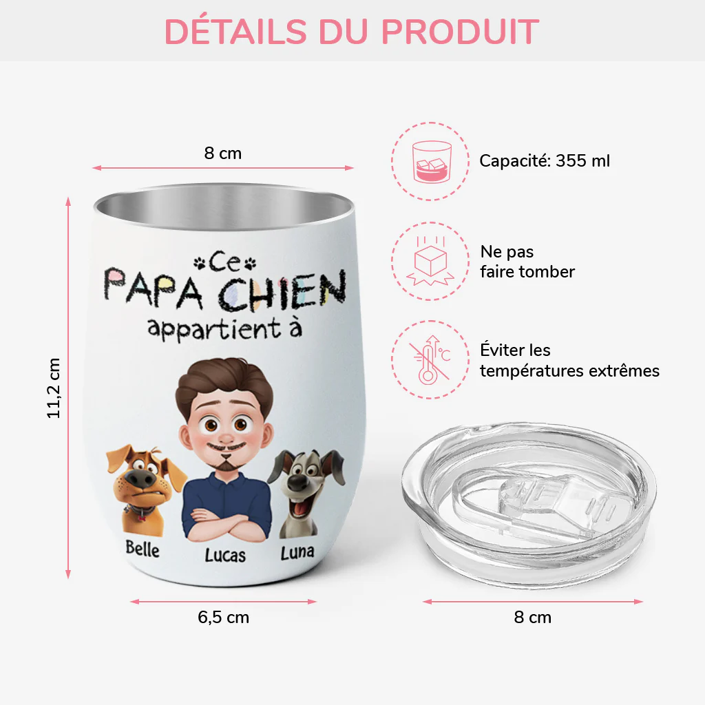 Mug Isotherme 355ml Personnalisé Chien - Ce Papa/Maman Chien Appartient À - Design Cartoon - Image 3