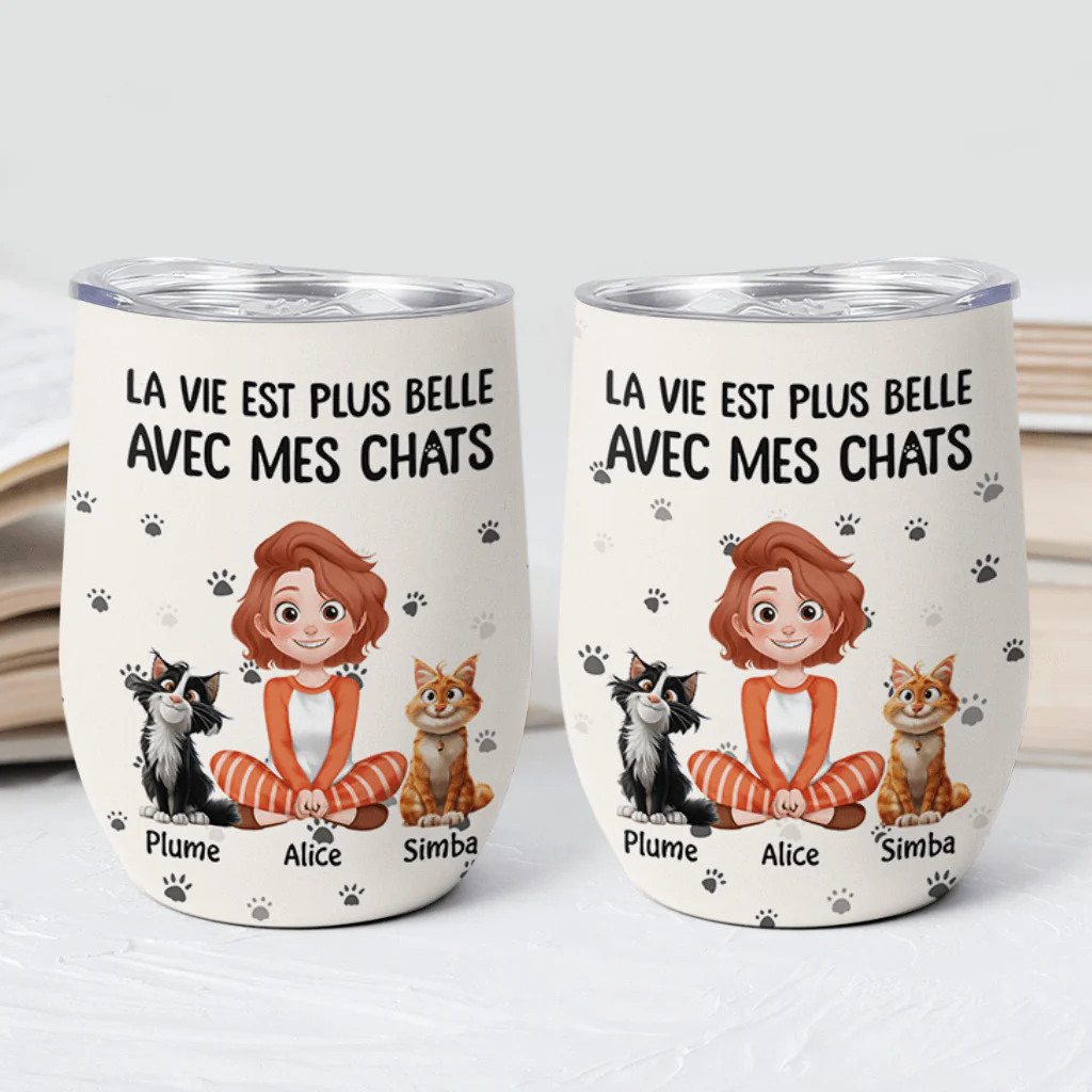 Mug Isotherme Chat | Mug Isotherme 355ml Personnalisé La Vie Est Plus Belle Avec Les Chats - Image 2