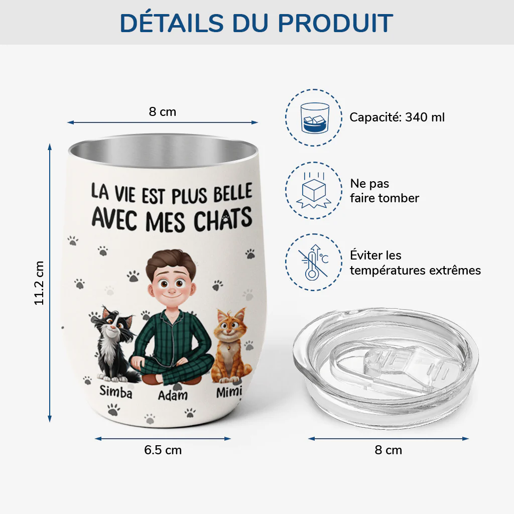 Mug Isotherme Chat | Mug Isotherme 355ml Personnalisé La Vie Est Plus Belle Avec Les Chats - Image 3