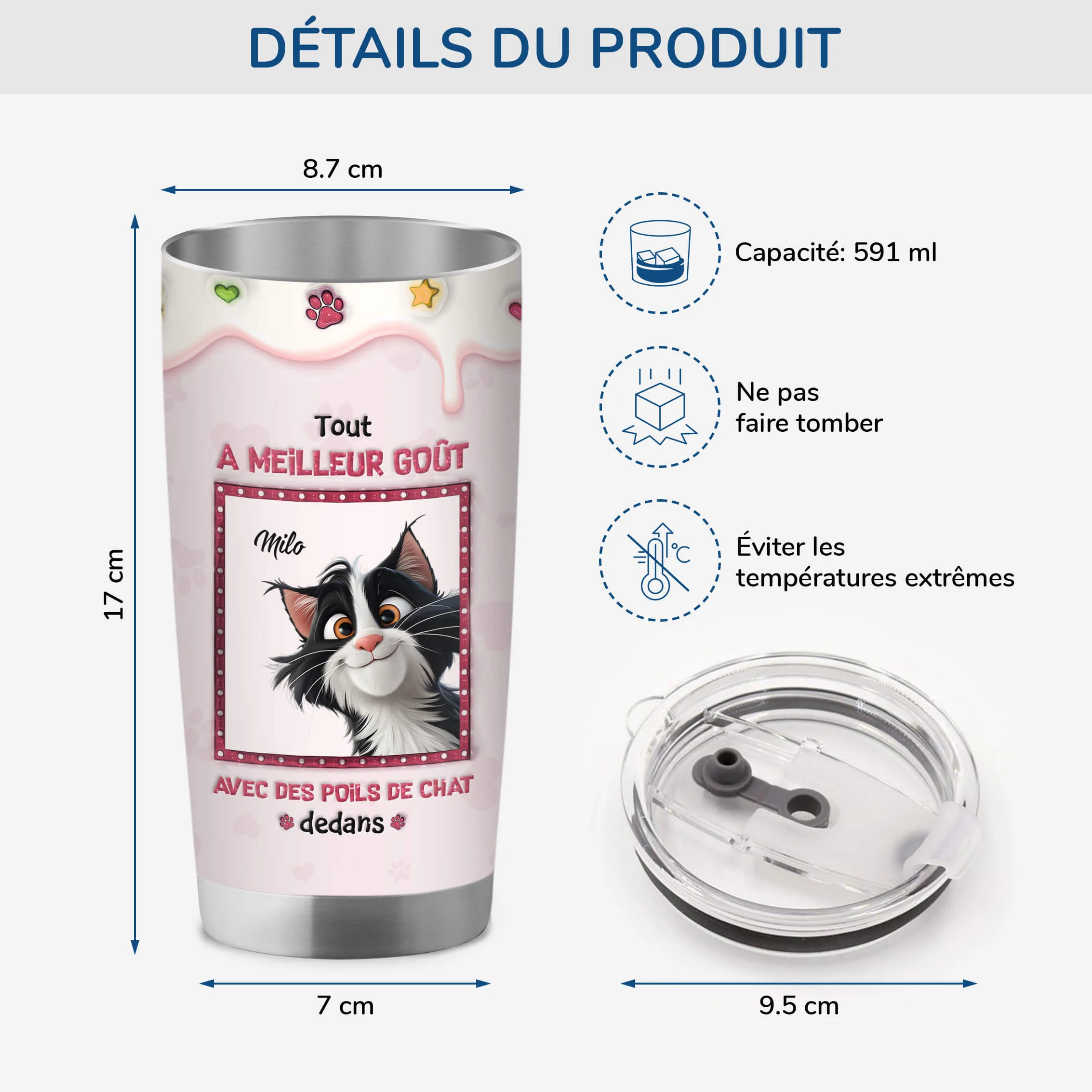 Mug Isotherme Chat | Tout Ira Mieux Avec Chat Personnalisé 590 ml - Image 3
