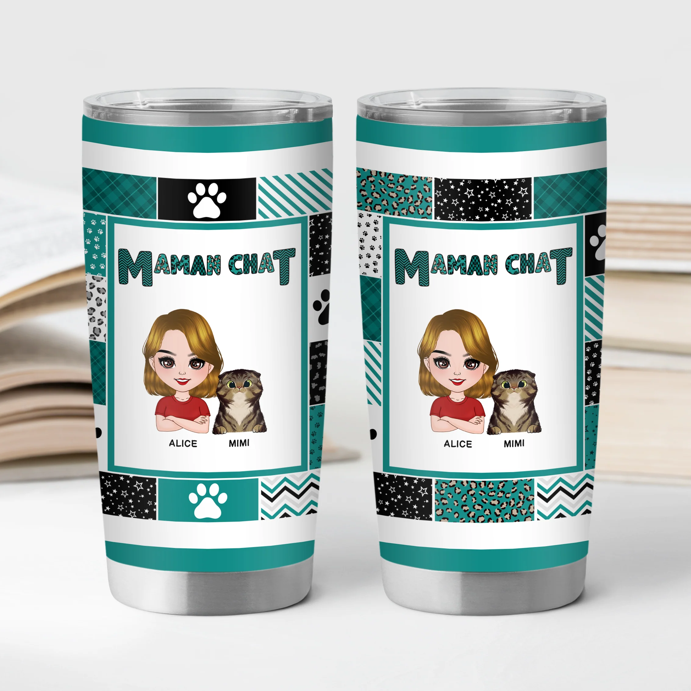 Mug Isotherme 590ml Personnalisé - Papa Chat Patchwork De Pattes - Image 2