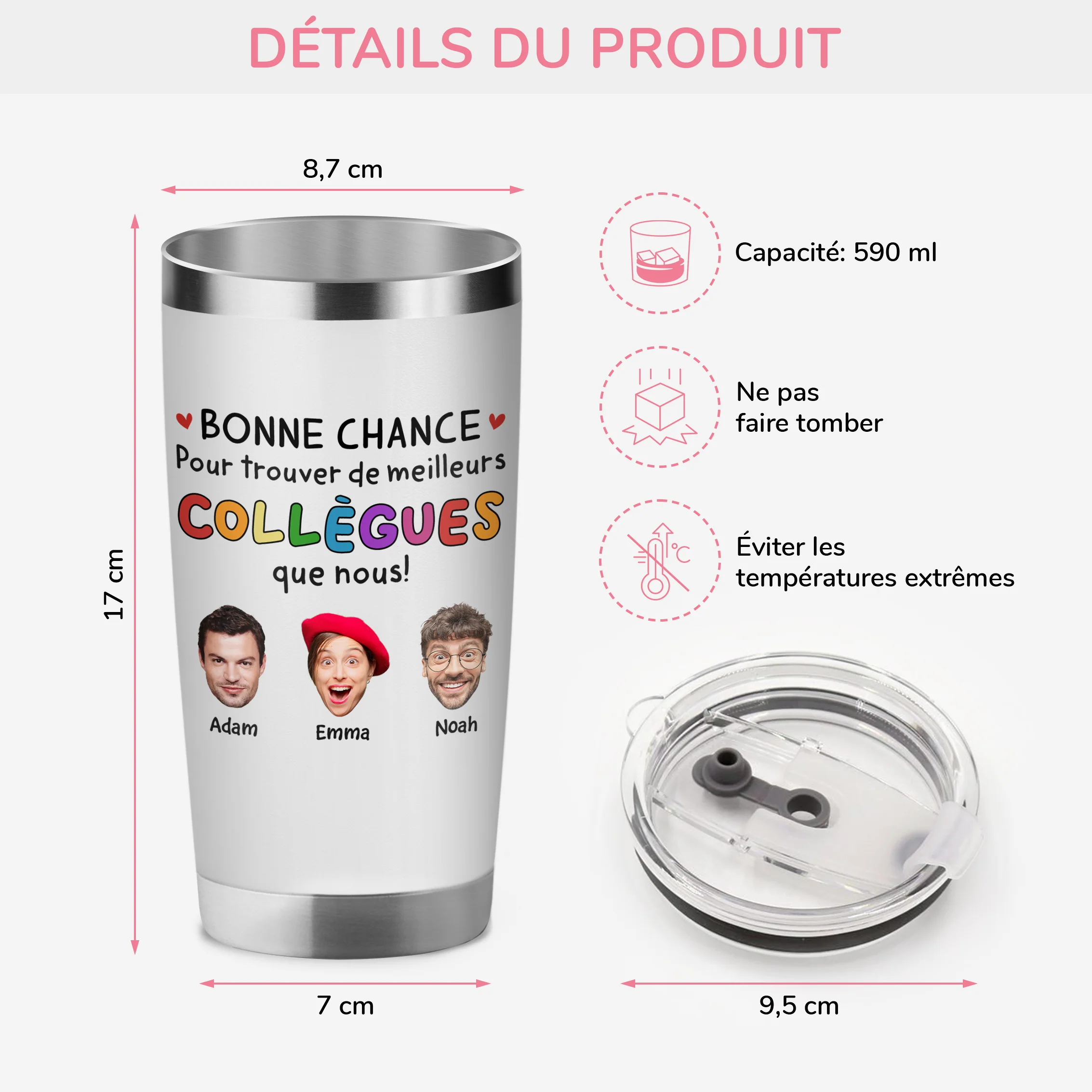 Mug Isotherme 590ml Personnalisé Avec Visages - Meilleurs Collègues Que Nous - Image 3