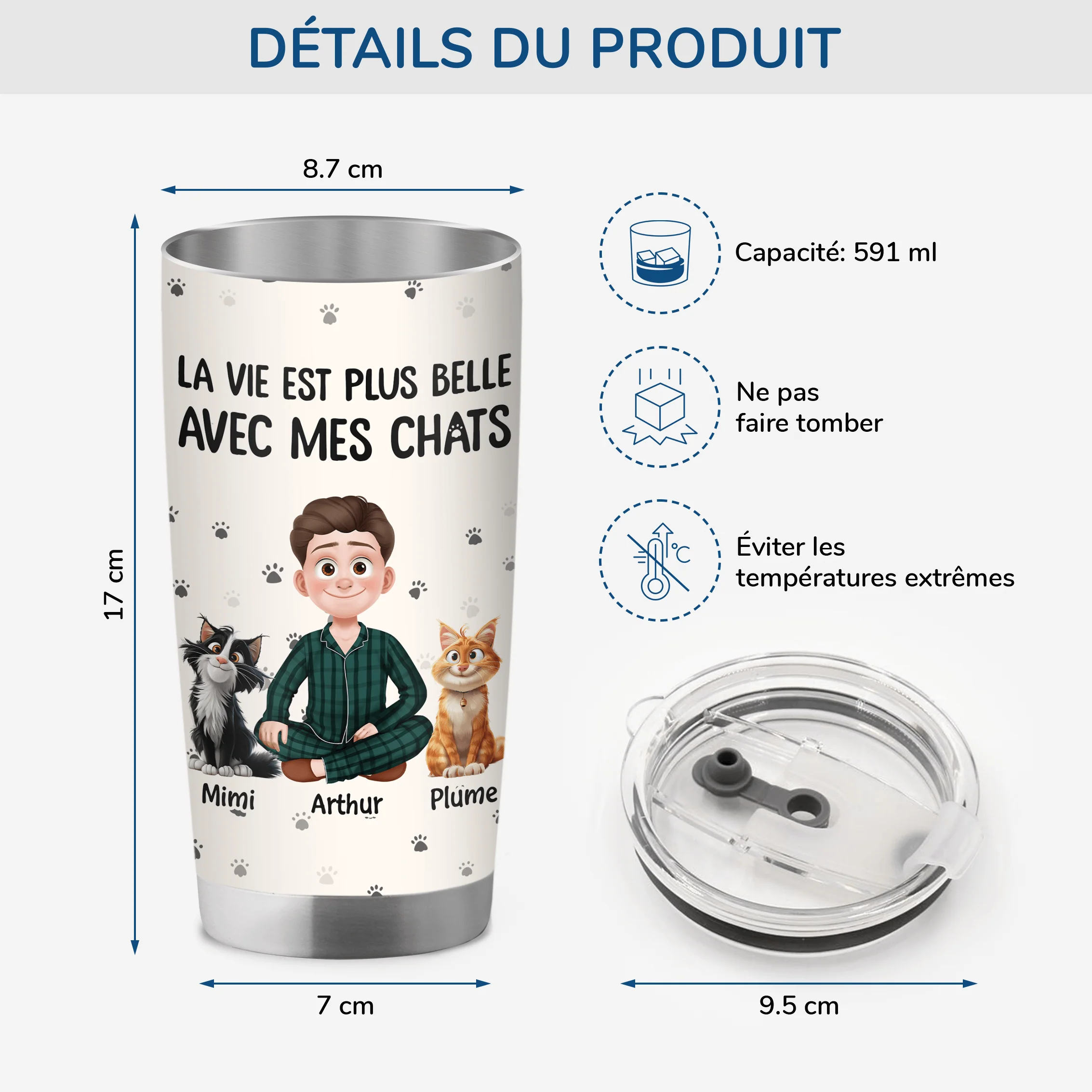 Mug Isotherme 590ml Personnalisé Pour Propriétaire De Chat - Image 3