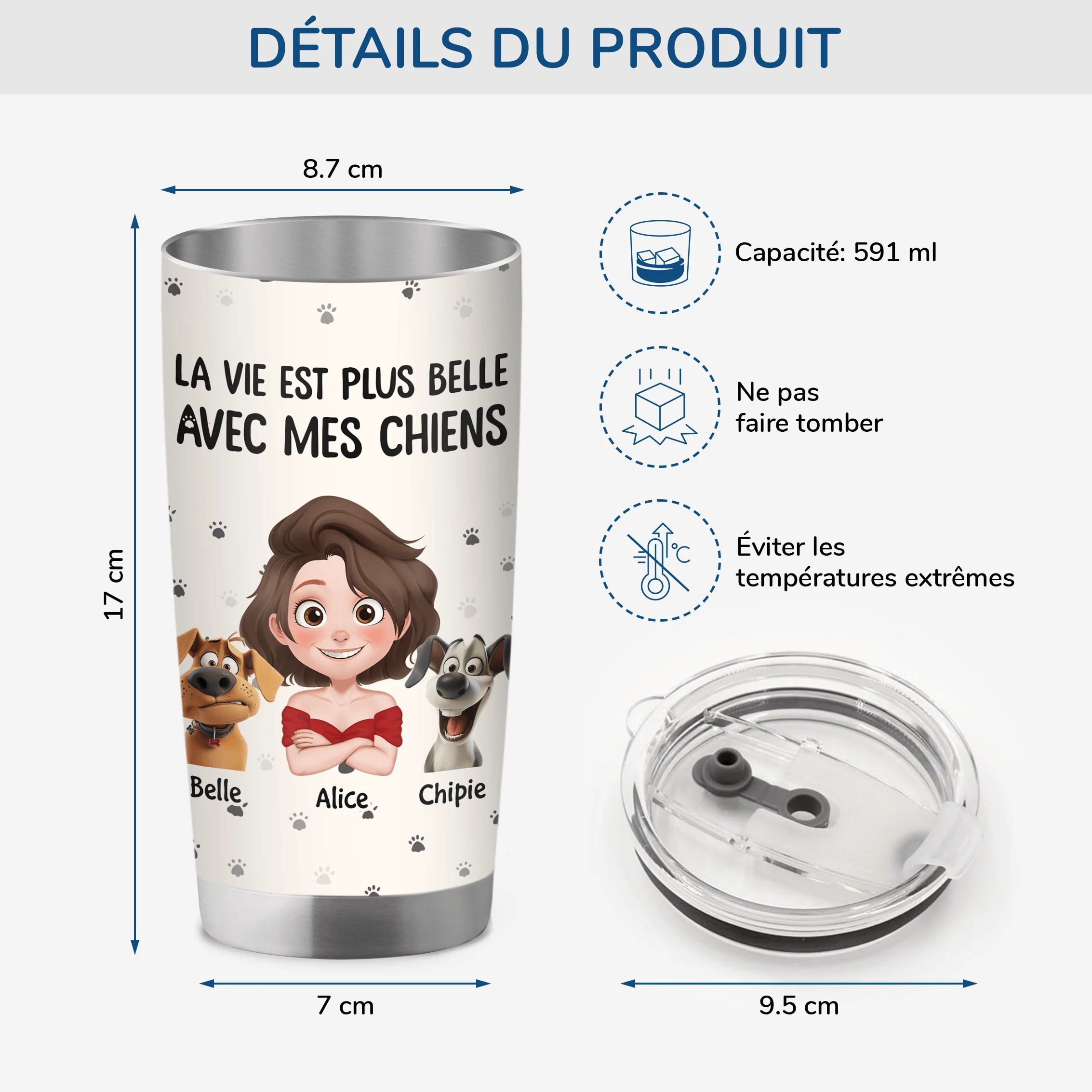 Cadeau Personnalisé Avec Chien | Mug Isotherme 590ml La Vie Est Plus Belle Avec Les Chiens - Image 3