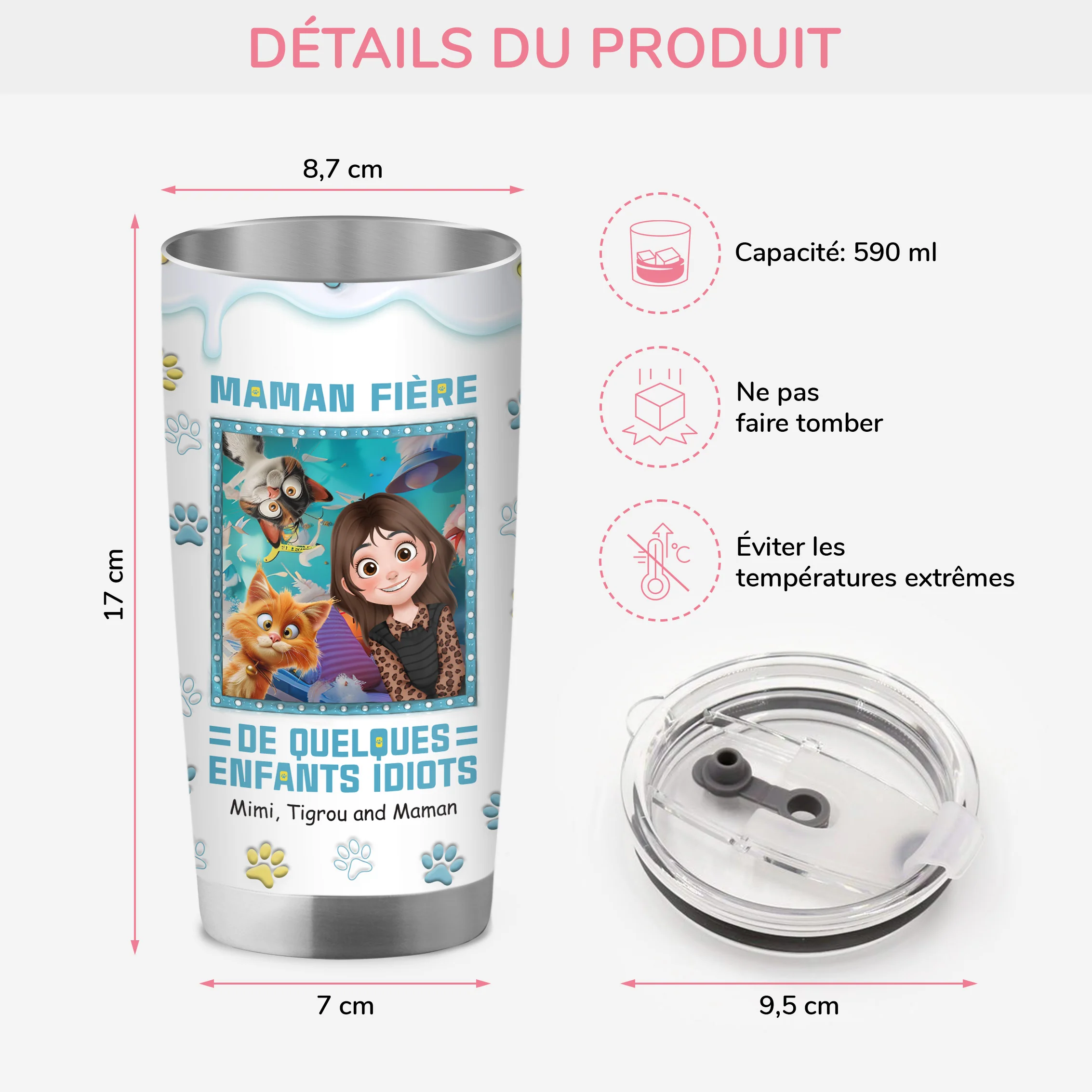Mug Isotherme 590ml Personnalisé - Maman Chat Fière - Image 3
