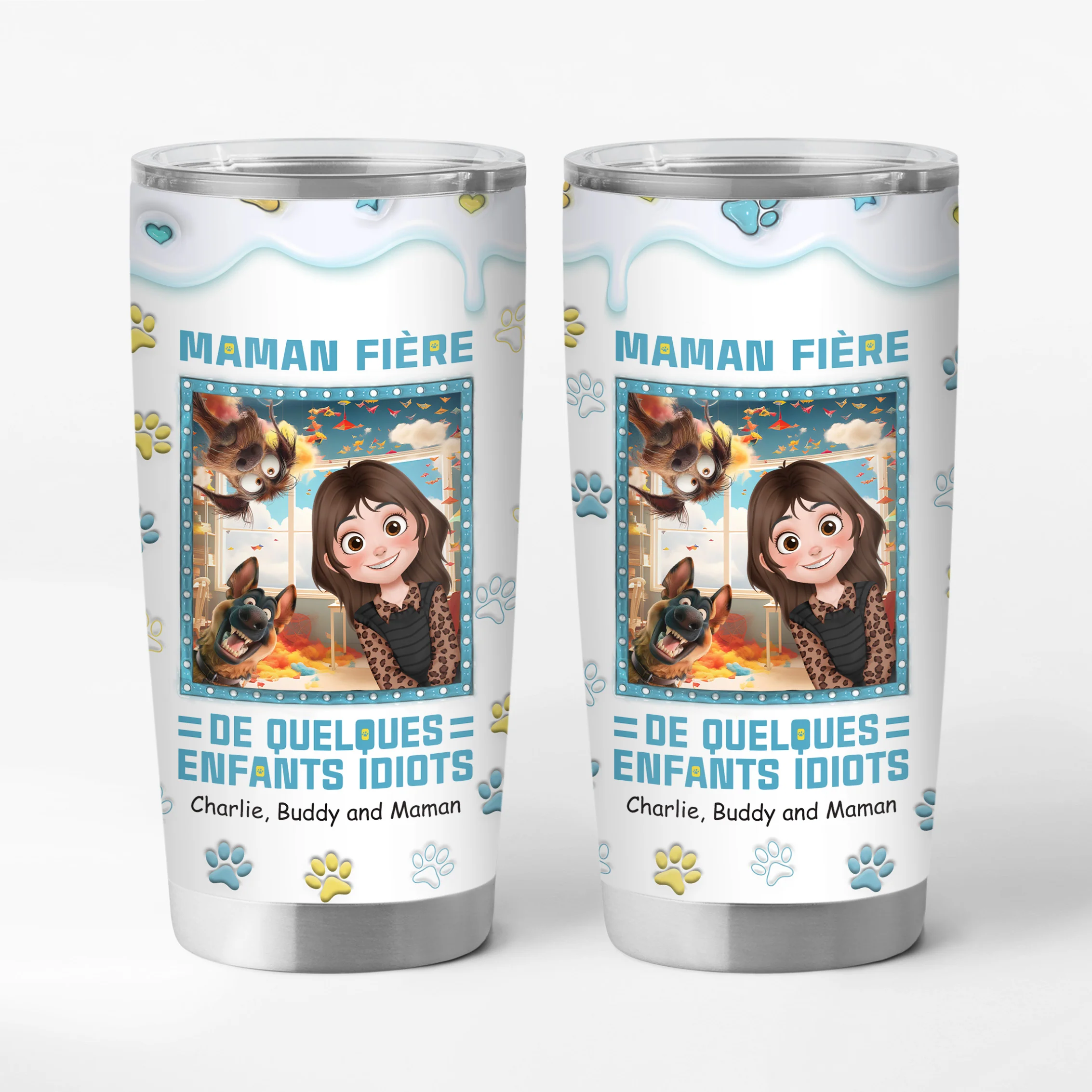 Cadeau Personnalisé Chien | Mug Isotherme 590ml Maman Chien Fiere Design Cartoon