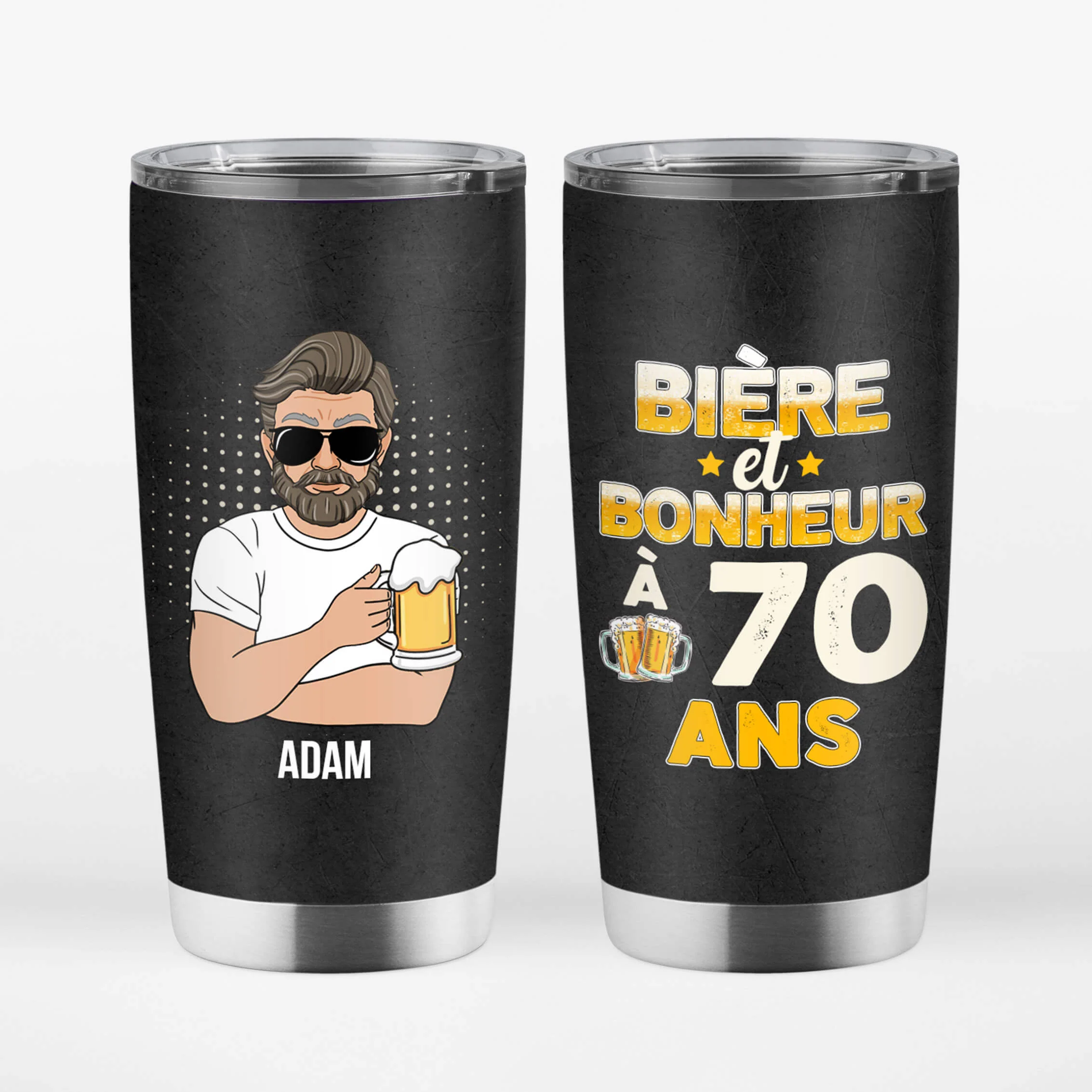 Mug Isotherme Acclamations et Bière Anniversaire De 70 Ans Personnalisé