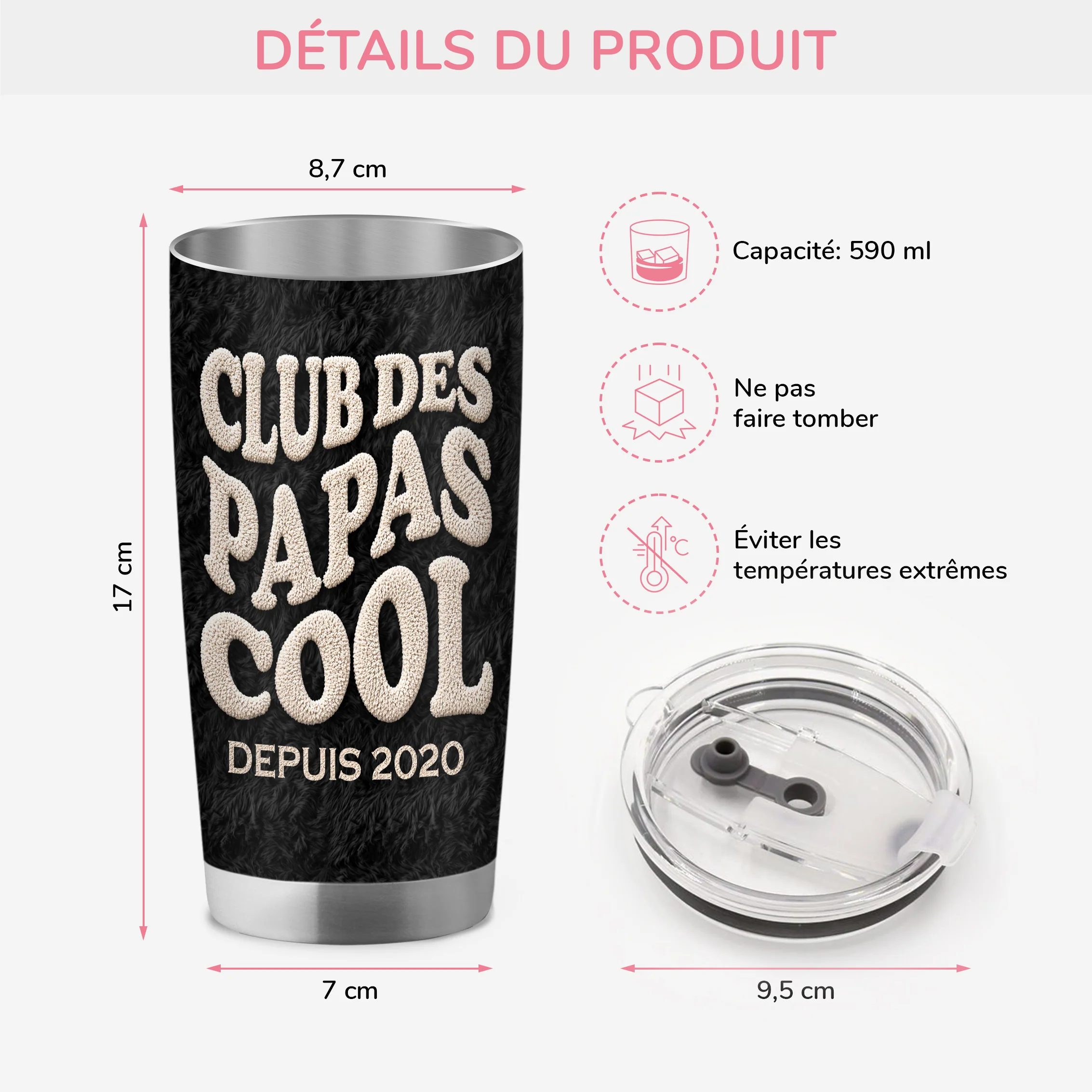 Mug Isotherme Personnalisé Prénom 590ml - Club Des Papas Mamans Cool - Image 3