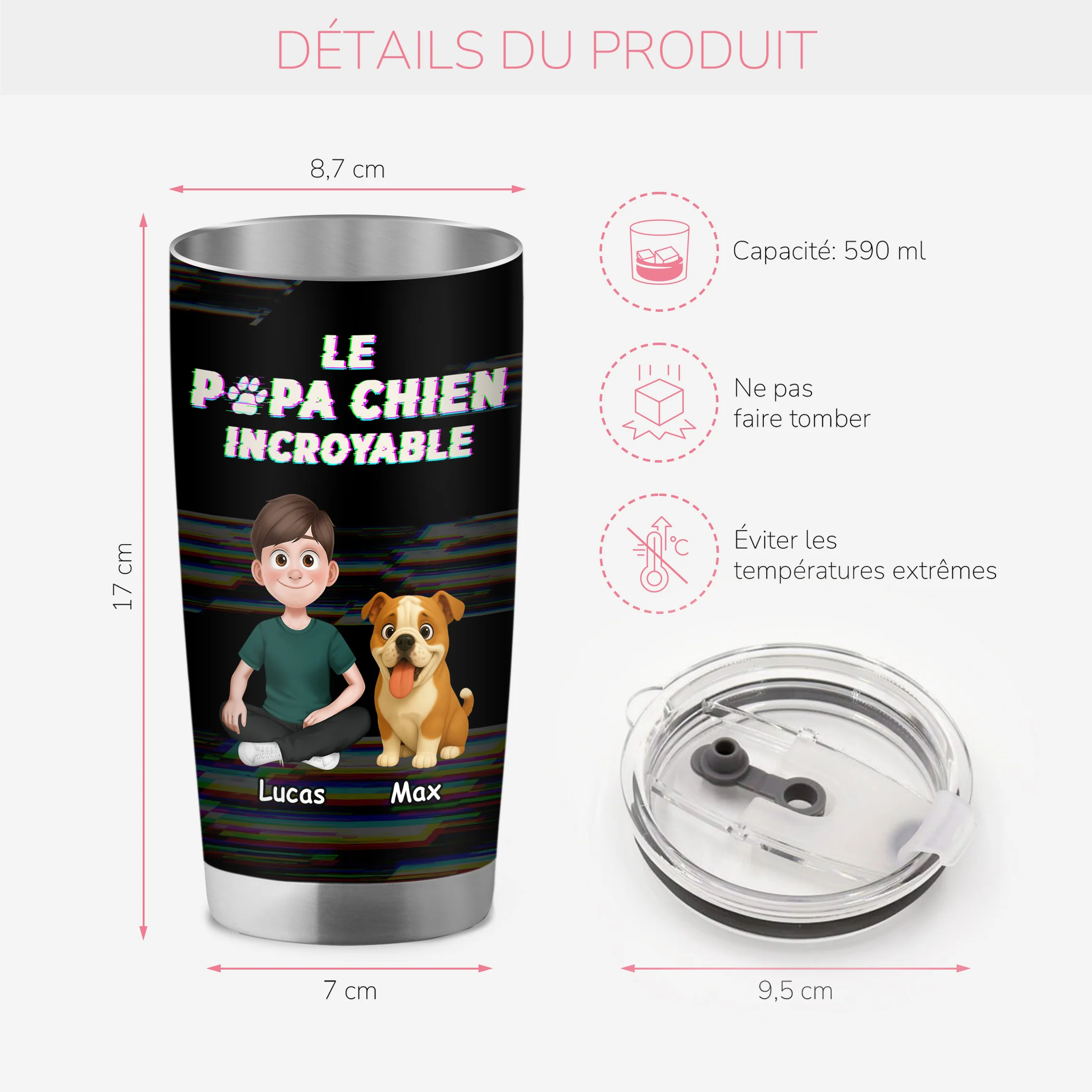 Mug Isotherme Personnalisé Prénom 590ml - Papa Chien Et Maman Chien - Image 3