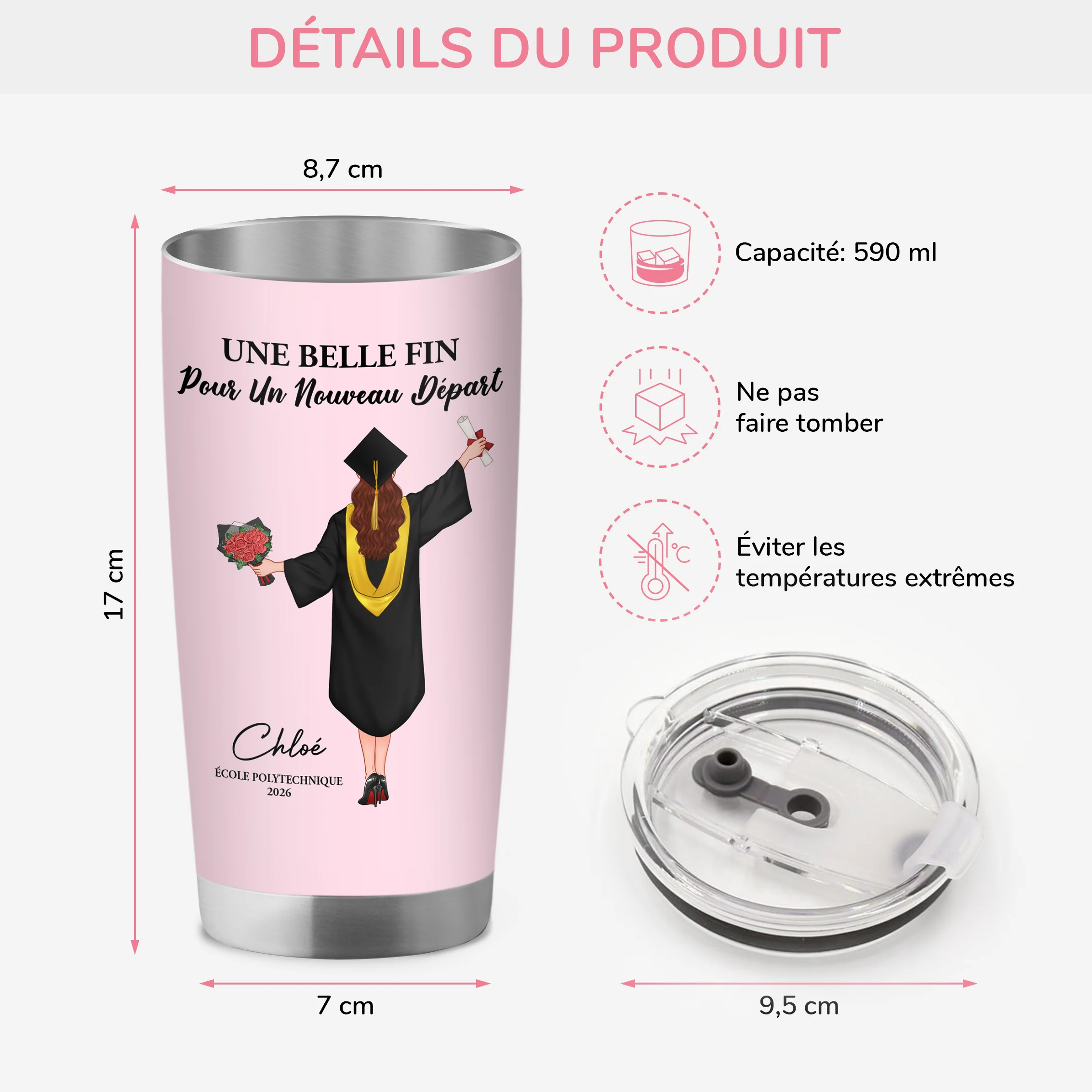 Mug Isotherme Personnalisé Texte - Belle Fin Cadeau Pour Diplôme Universitaire - Image 3