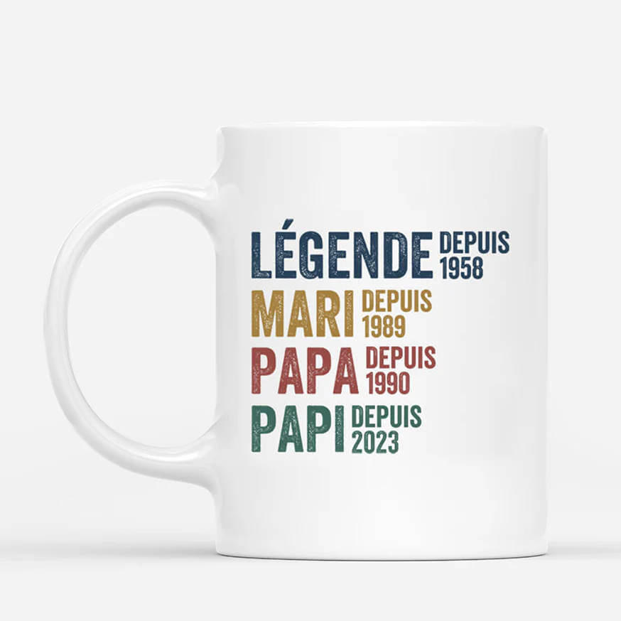 Mug Personnalisé Papa - Légende Papa Papy Depuis Avec Coeurs