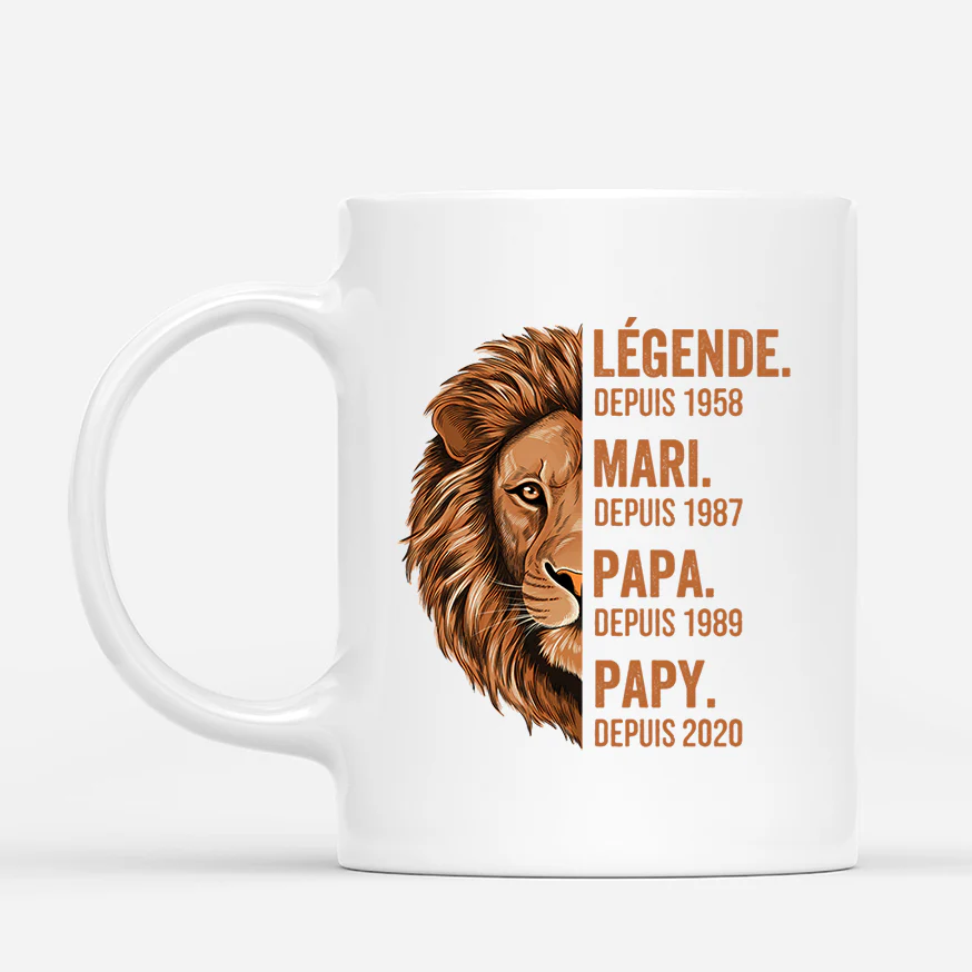Mug Personnalisé Papa - Légende Papa Papy Lion