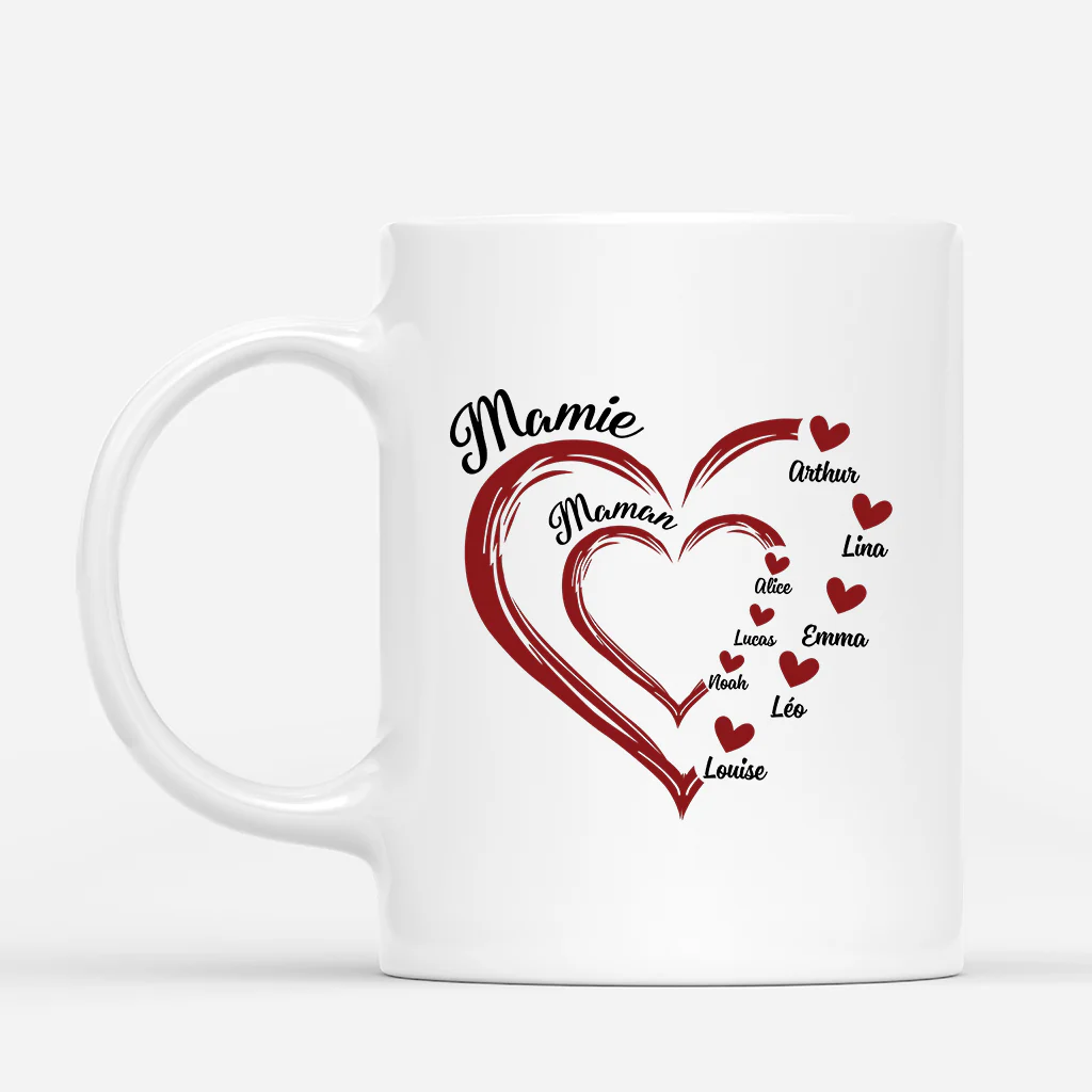 Tasse Personnalisée Maman - Maman Mamie Avec Coeur Rouge