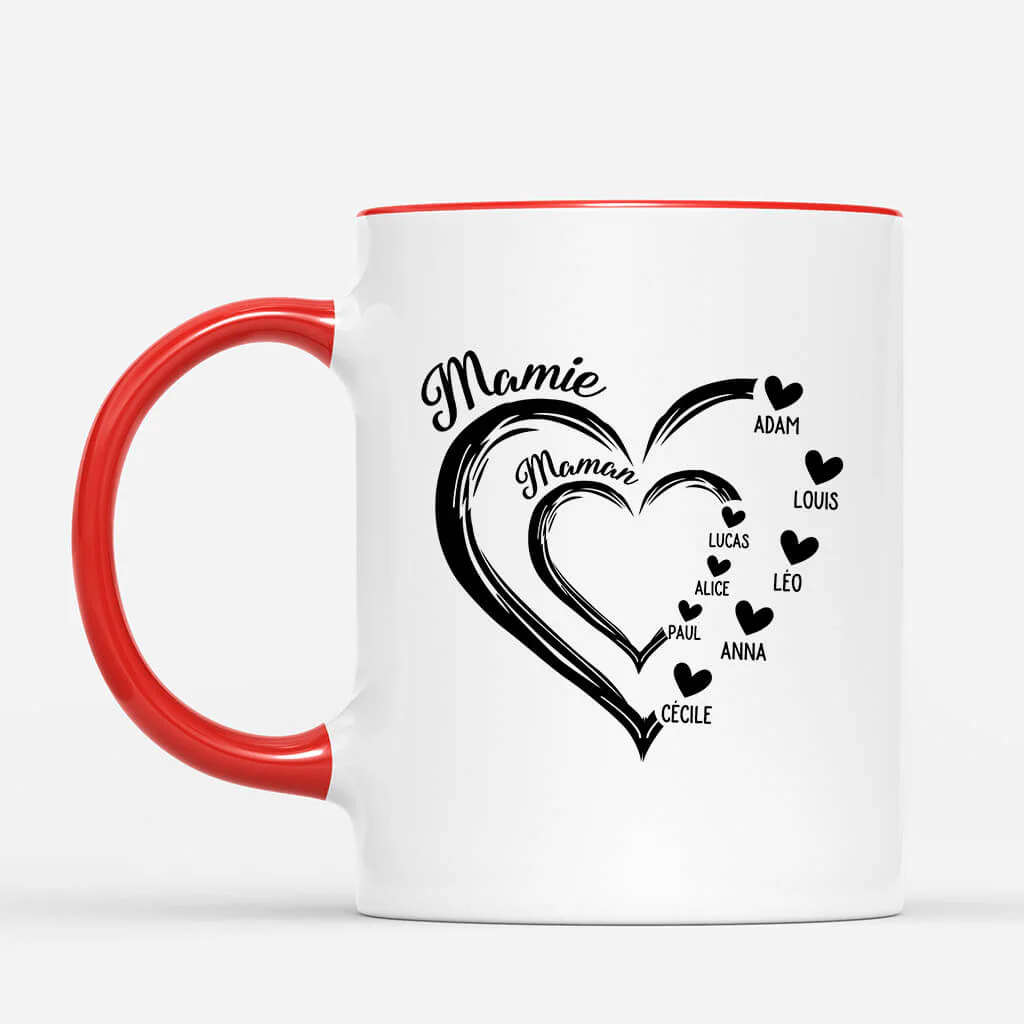 Tasse Personnalisée Maman - Maman Mamie Avec Coeur Rouge - Image 2