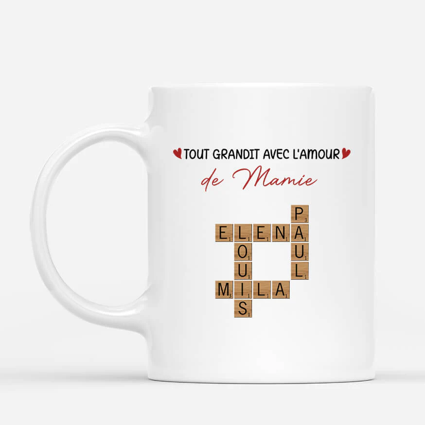 Mug personnalisé grand-mère – Tout grandit avec l’amour