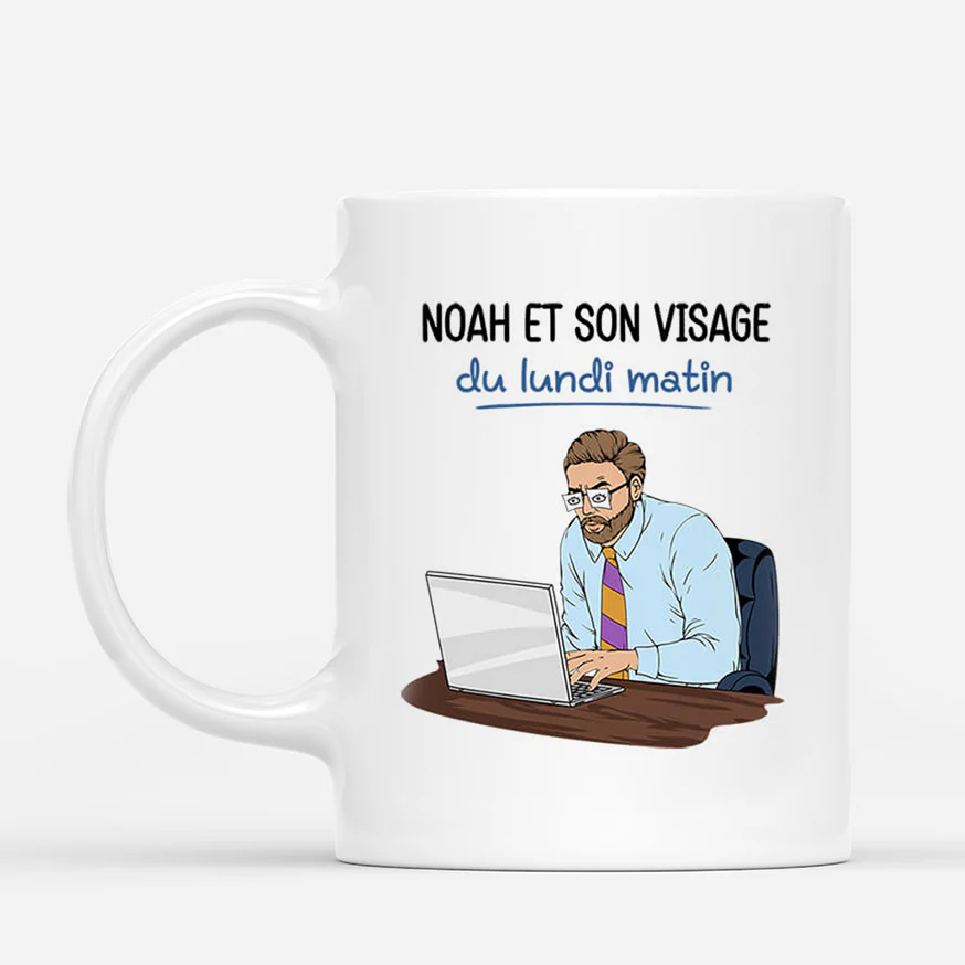 Mug Humoristique Collègue Personnalisé - Mon Visage du Lundi Matin