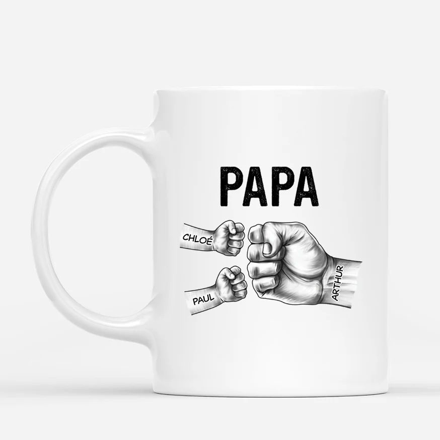Tasse Personnalisée - Papa Bosses De Poing Monochrome