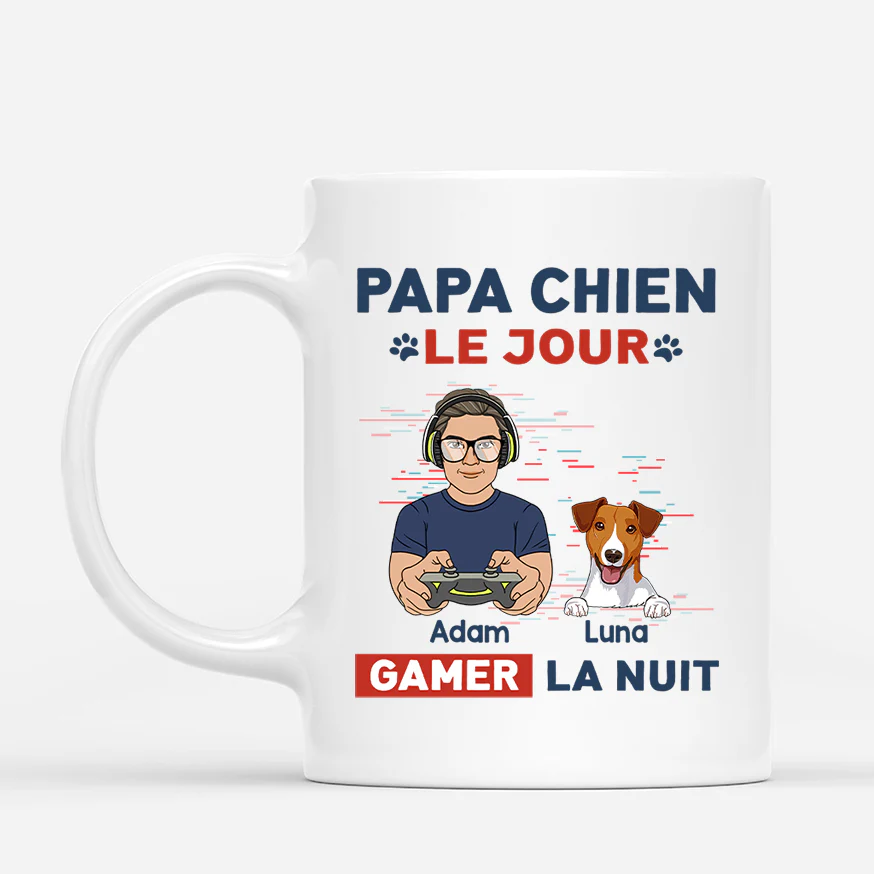 Mug Personnalisé Papa - Papa Chien Le Jour Gamer La Nuit
