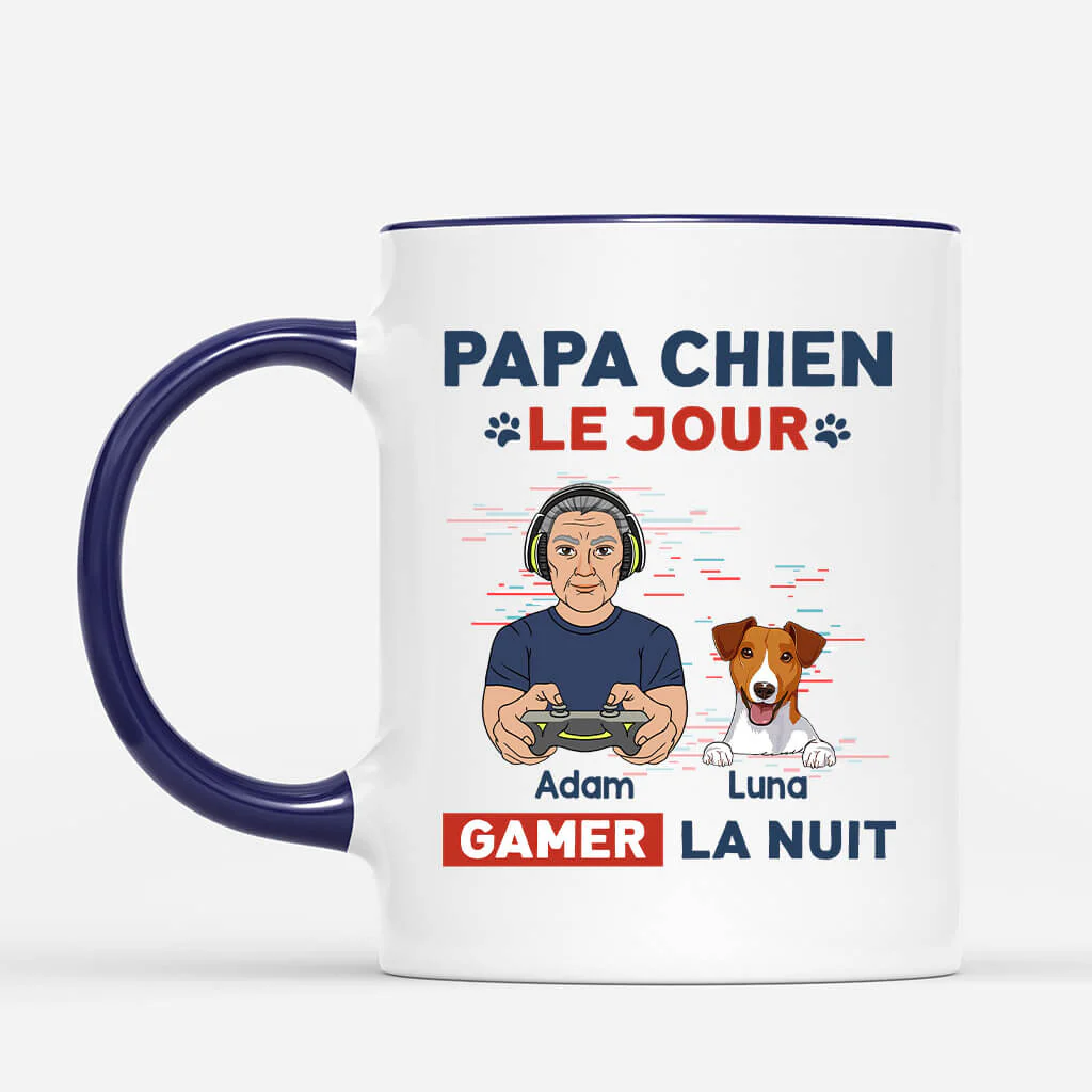 Mug Personnalisé Papa - Papa Chien Le Jour Gamer La Nuit - Image 2