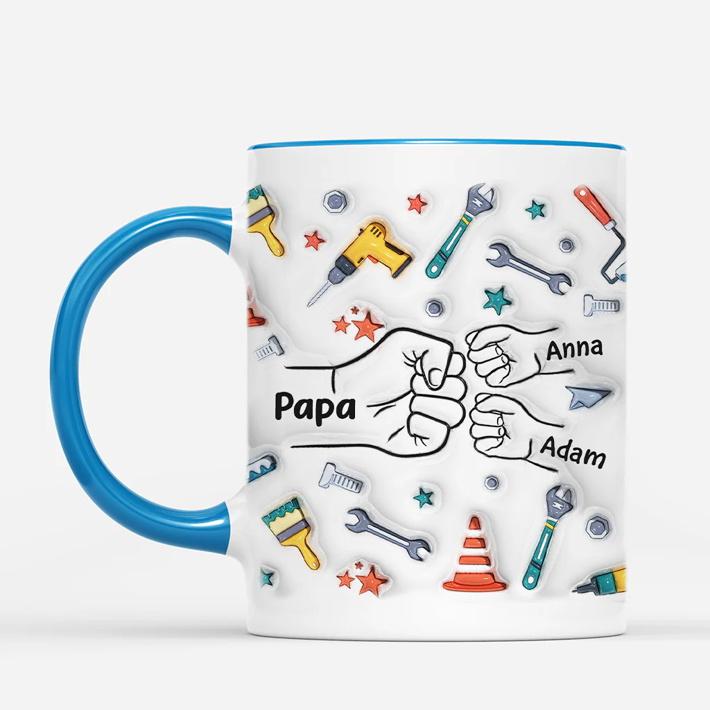 [Effet d'impression 3D]  Tasse Personnalisée Papa - Papa Réparateur Bosses De Poing - Image 2