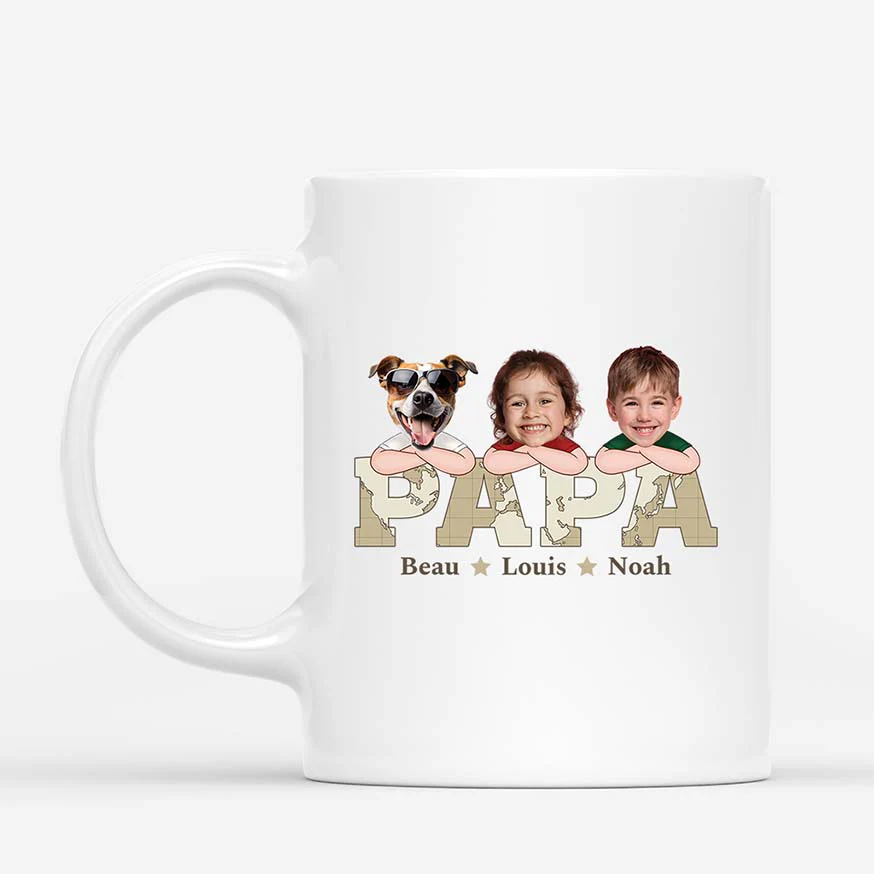 Tasse Personnalisée Papa - Ses Enfants Et Ses Animaux