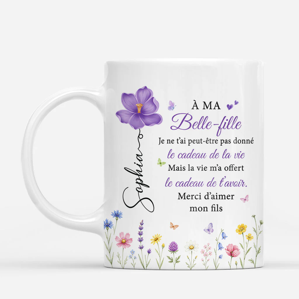 Mug Personnalisé Avec Fleur - Cadeau Pour Belle-fille Merci D'aimer Mon Fils