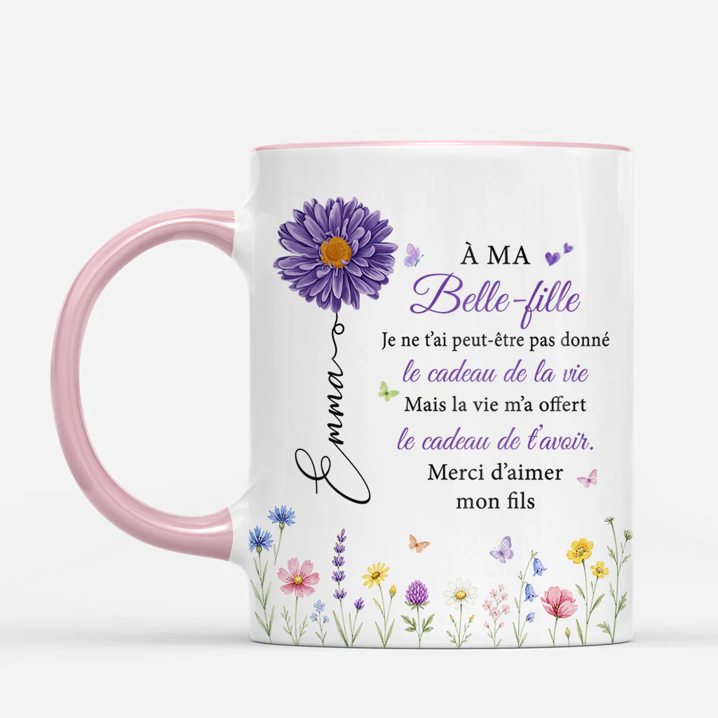 Mug Personnalisé Avec Fleur - Cadeau Pour Belle-fille Merci D'aimer Mon Fils - Image 2