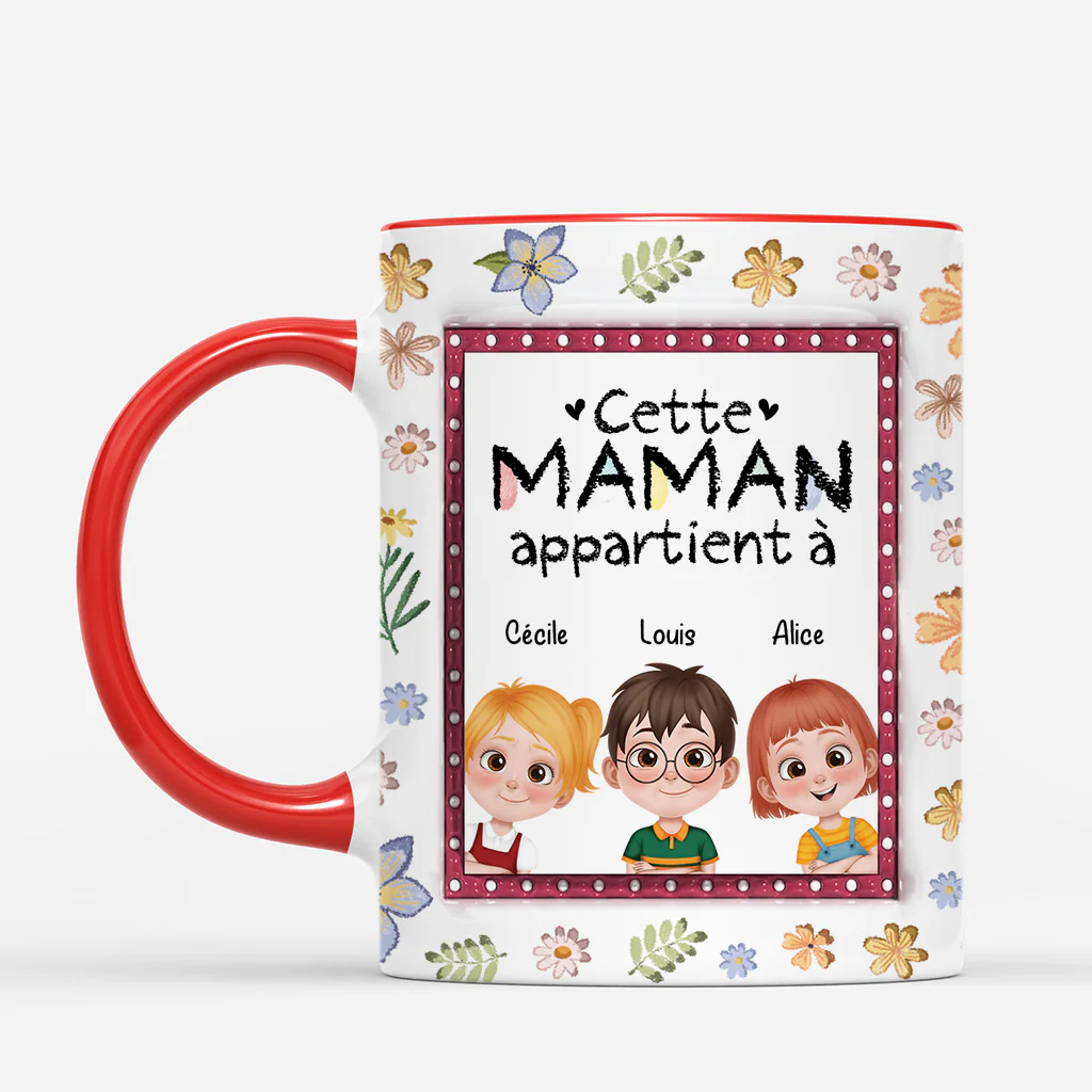[Effet d'Impression 3D] Mug Personnalisé - Ce Maman Appartient À - Bleu Et Jaune