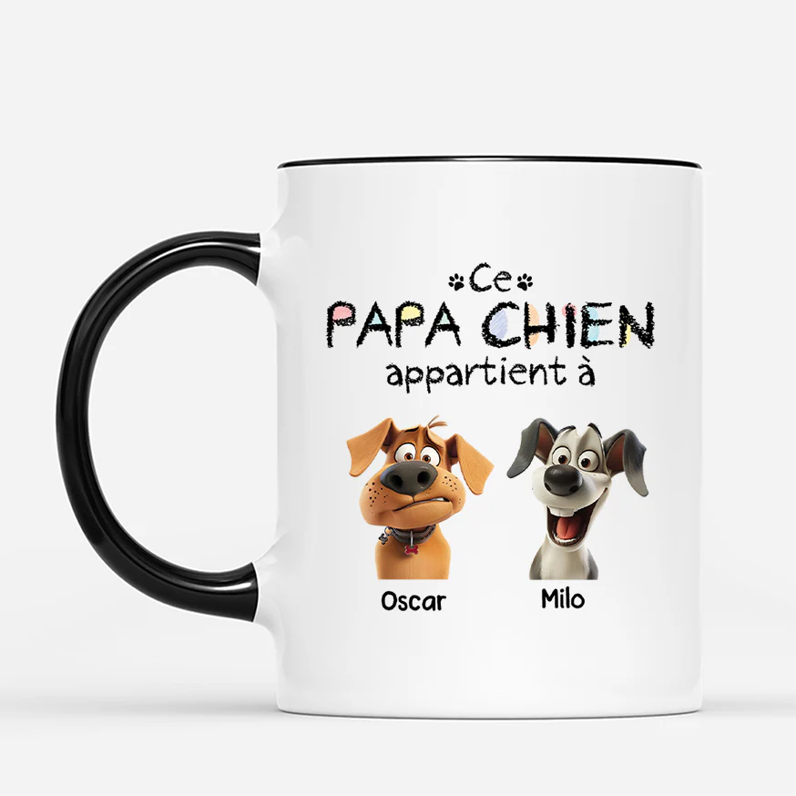 Mug Personnalisé Papa - Maman/Papa Chien Appartient À - Design Cartoon - Image 2