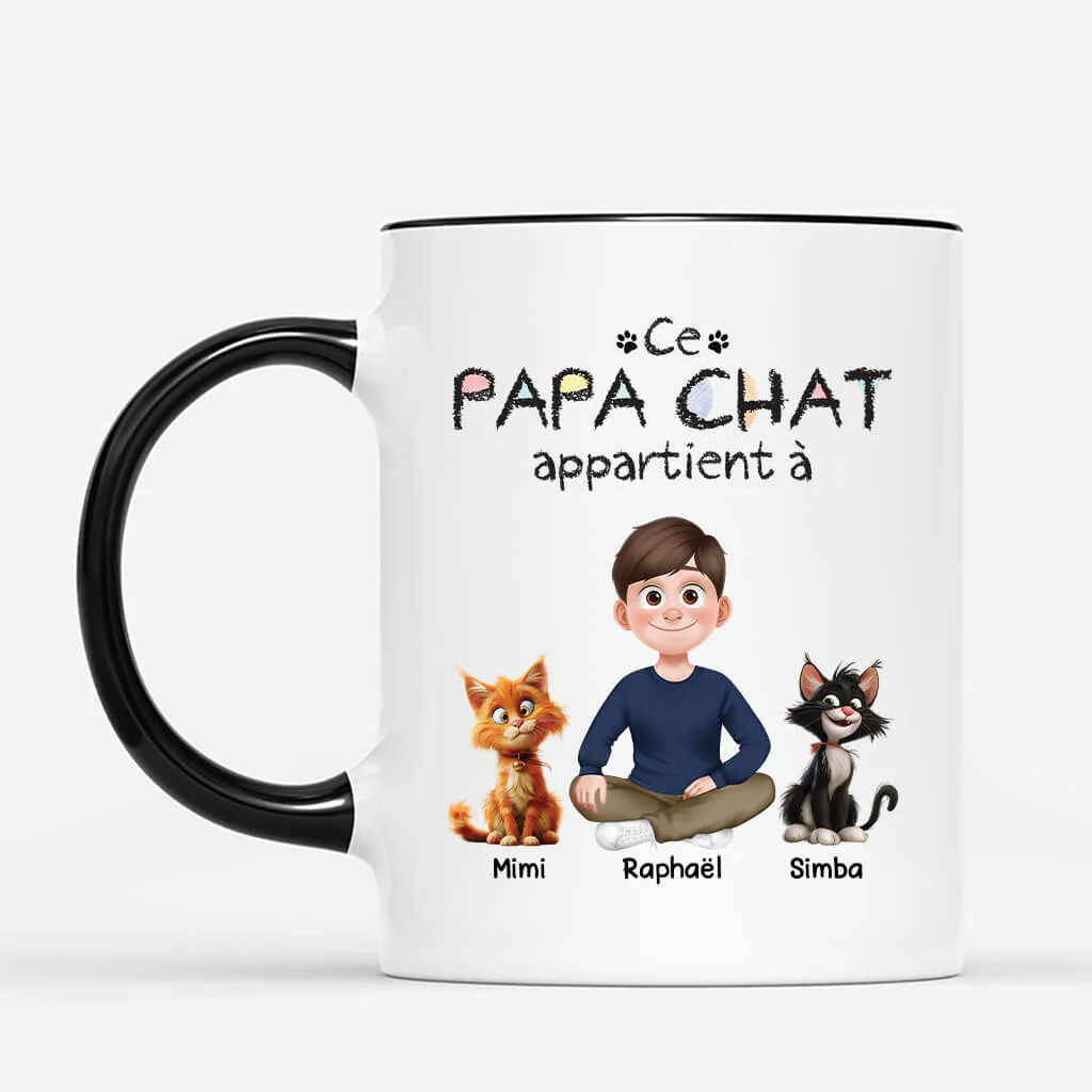 Mug Personnalisé Papa - Ce Papa Chat Appartient À - Design Cartoon