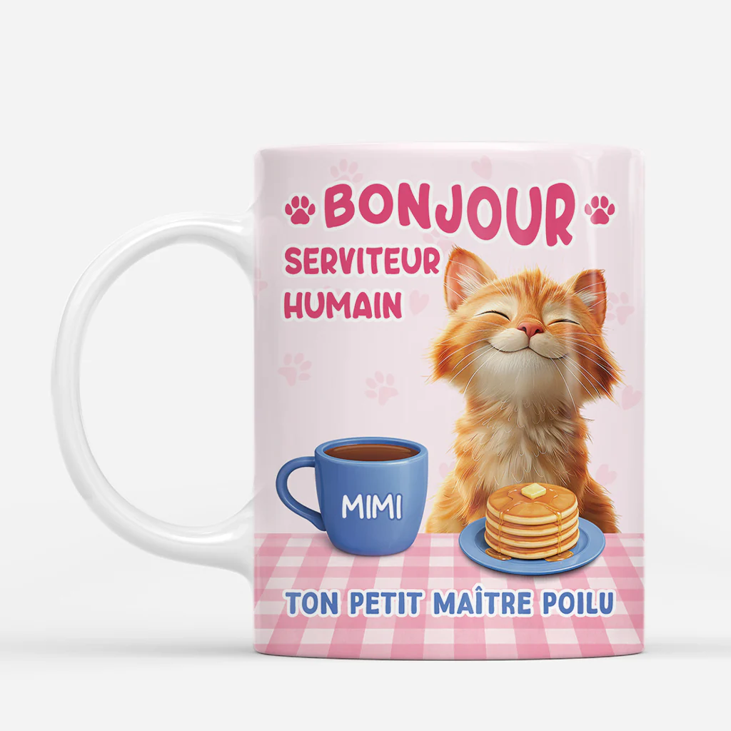 Mug Personnalisé avec Chat - Bonjour Serviteur Humain