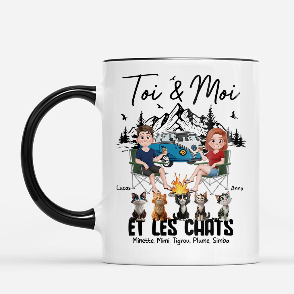Mug Personnalisé Chat Et Couple Camping - Toi Moi Et Notre Chat