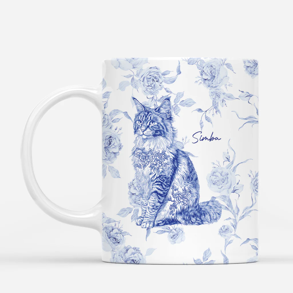 Mug Personnalisé Chat Style Toile Bleue
