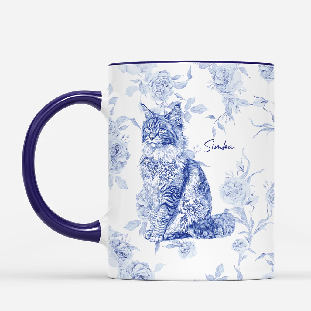 Mug Personnalisé Chat Style Toile Bleue - Image 2