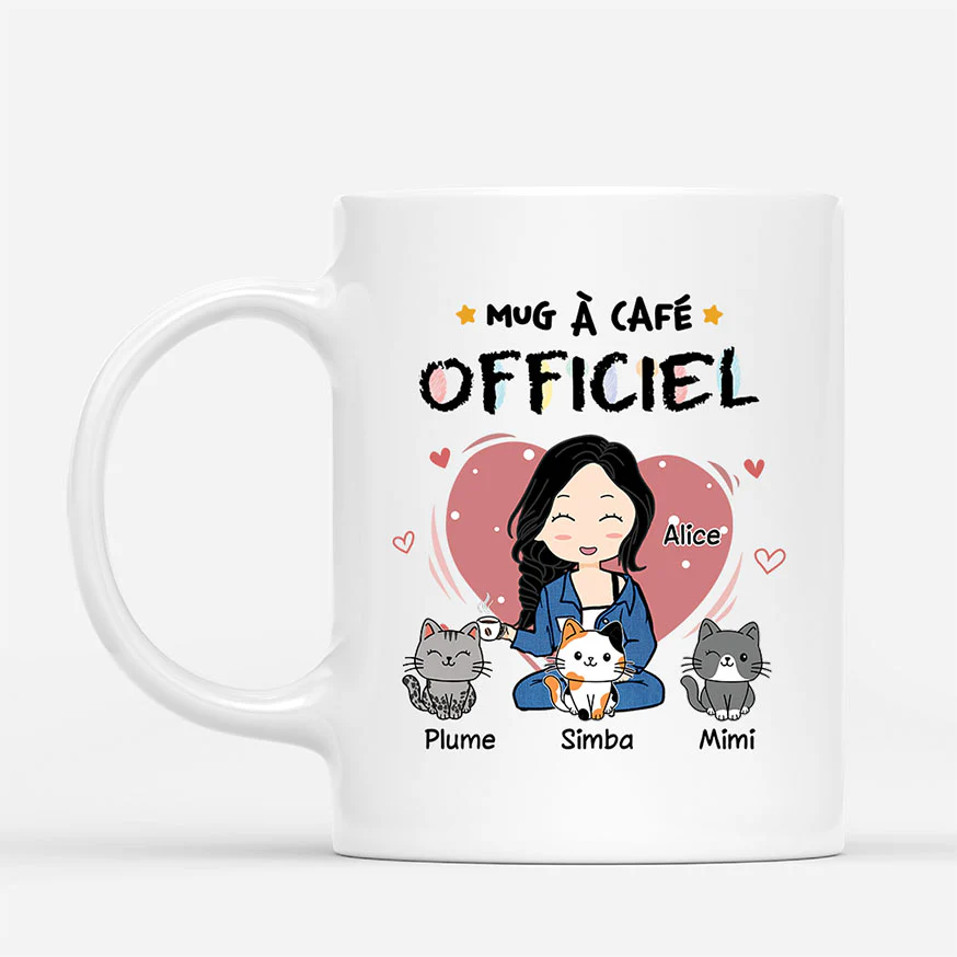 Mug Personnalisé Chat Pour Femme - Pyjama Officiel Avec Cœur