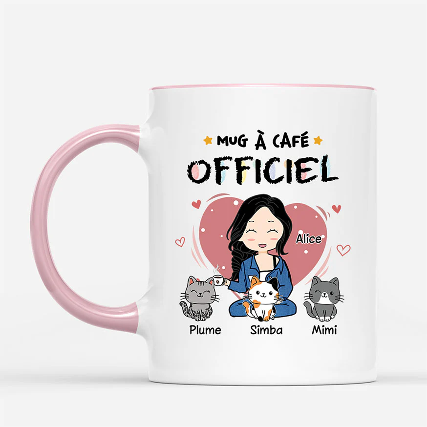 Mug Personnalisé Chat Pour Femme - Pyjama Officiel Avec Cœur - Image 2