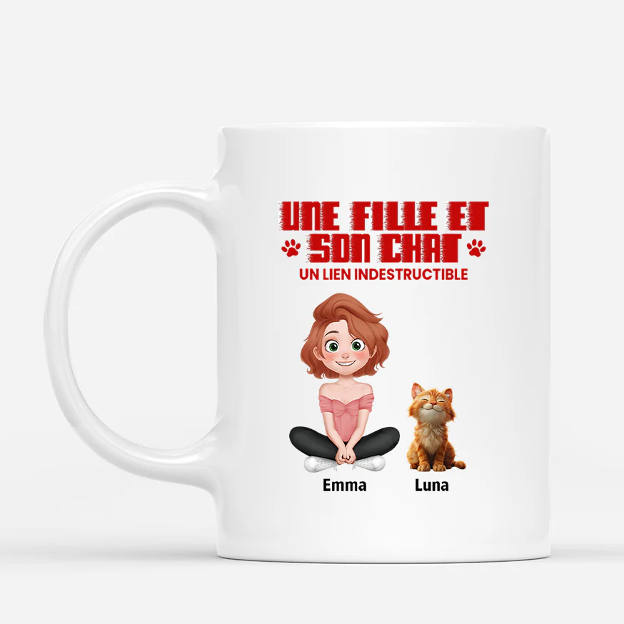 Mug Personnalisé Chat - Une Femme Et Son Chat Ensemble