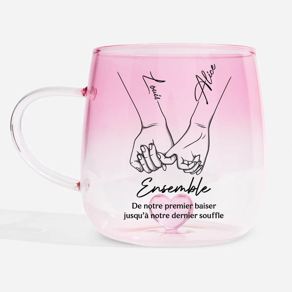 Mug Couple En Verre Dégradé - De Notre Premier Baiser - Cadeau Personnalisé Couple