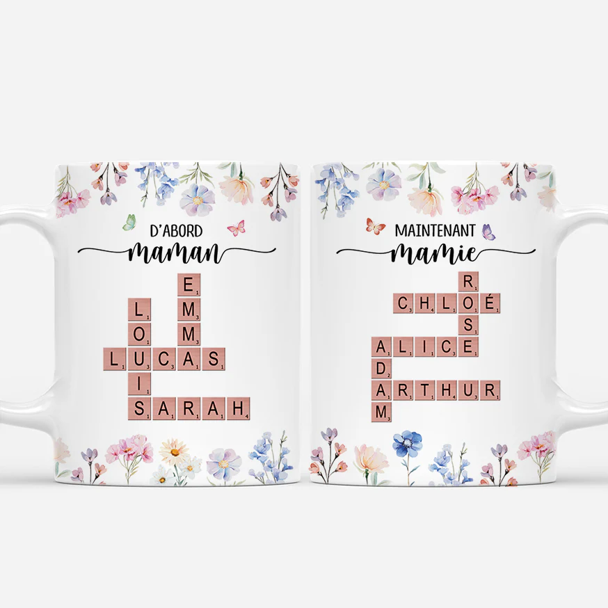 Tasse Personnalisée Grand Mere | D'abord Maman Maintenant Mamie Mots Croises