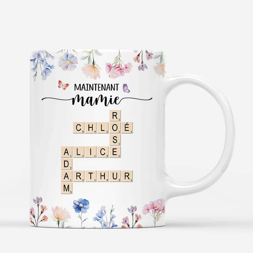 Tasse Personnalisée Grand Mere | D'abord Maman Maintenant Mamie Mots Croises - Image 3